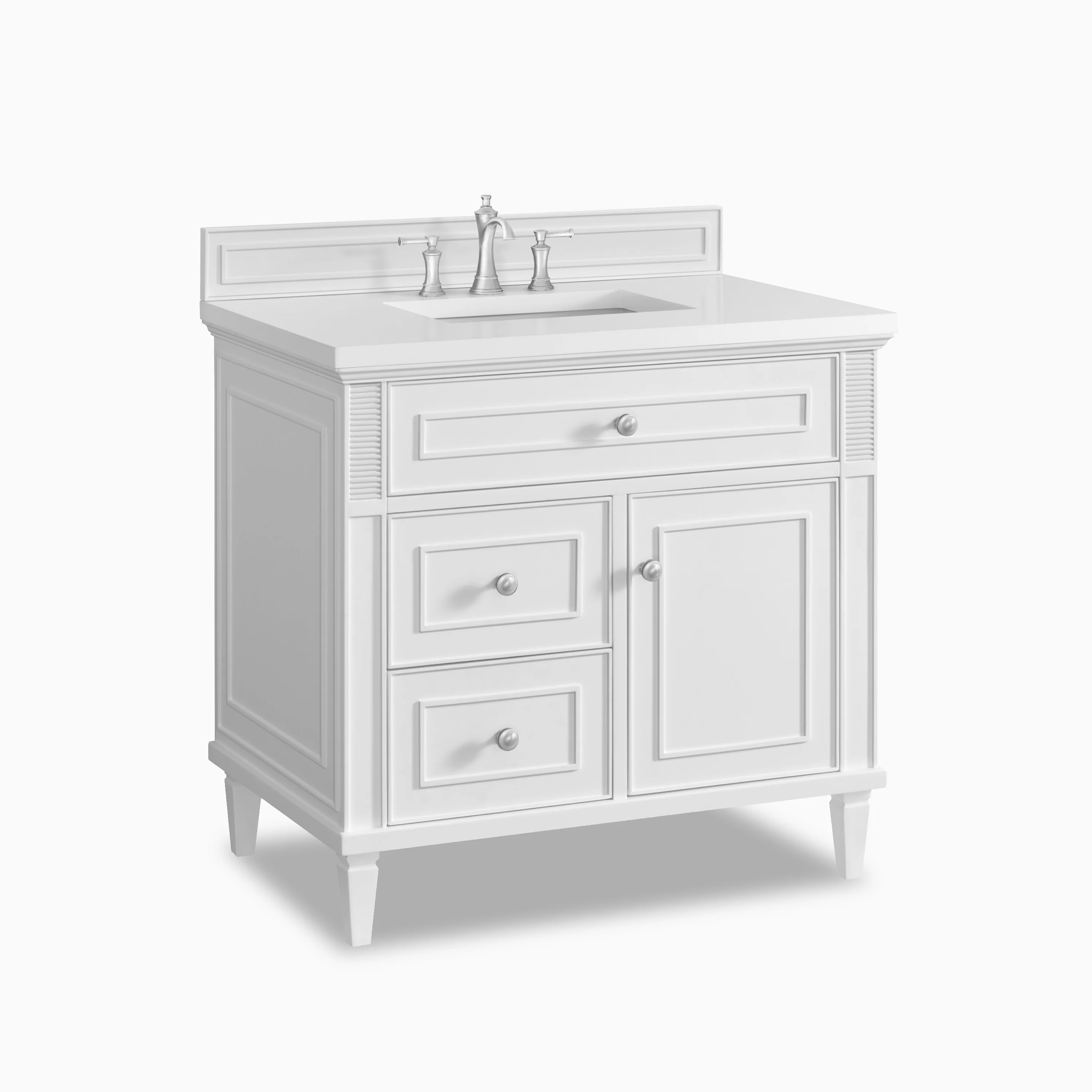 Elodie 36" Single Vanity in Bright White with 3 cm White Zeus Quartz Top - Image 2