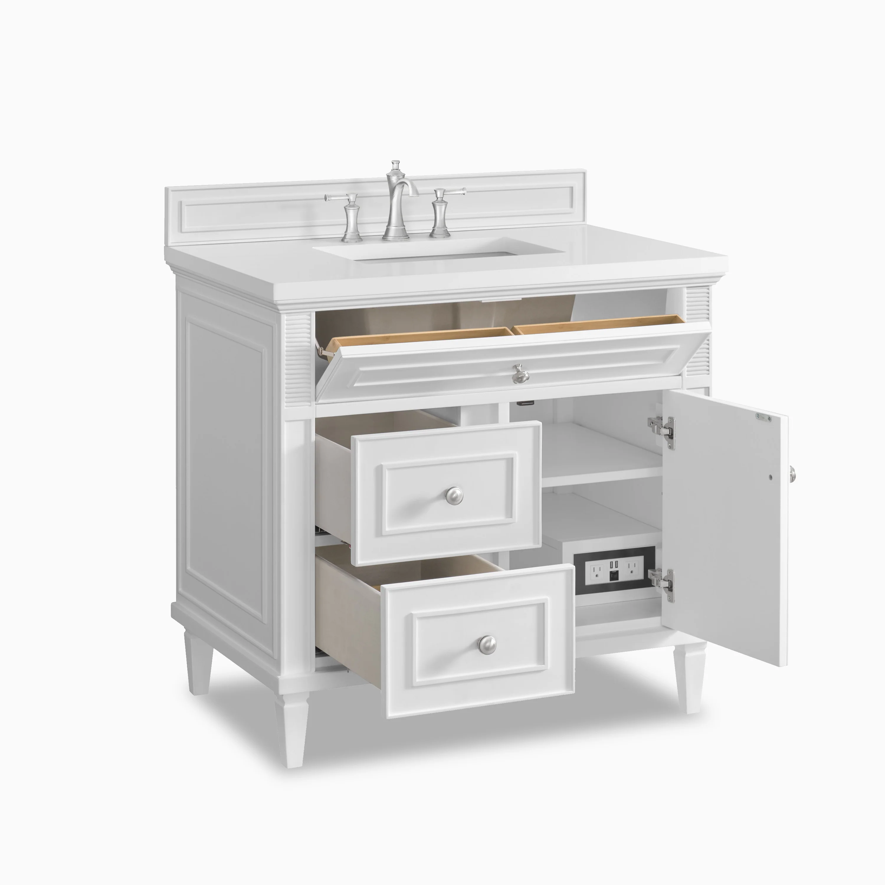 Elodie 36" Single Vanity in Bright White with 3 cm White Zeus Quartz Top - Image 3