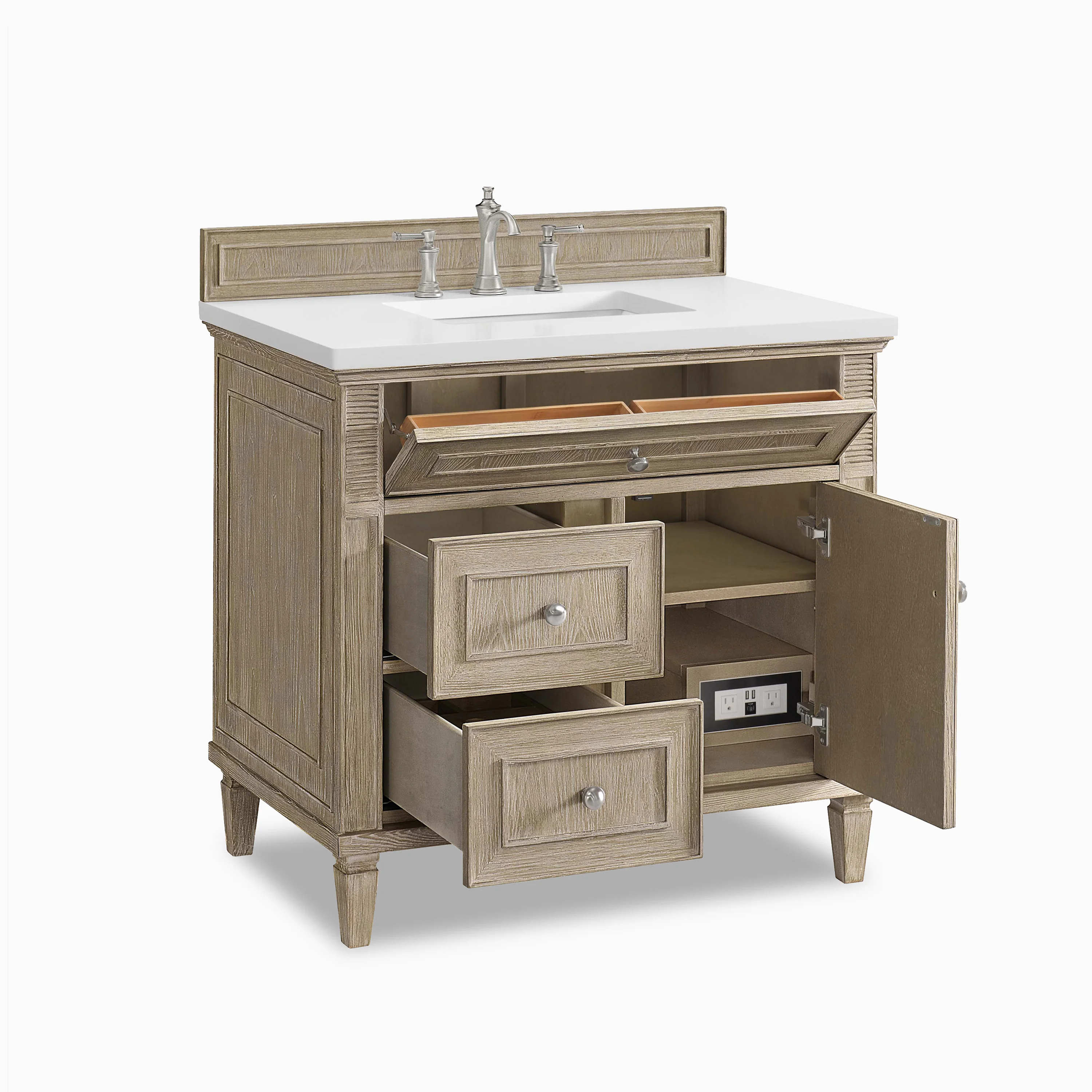 Elodie 36" Single Vanity in Whitewashed Oak with 3 cm White Zeus Quartz Top - Image 3