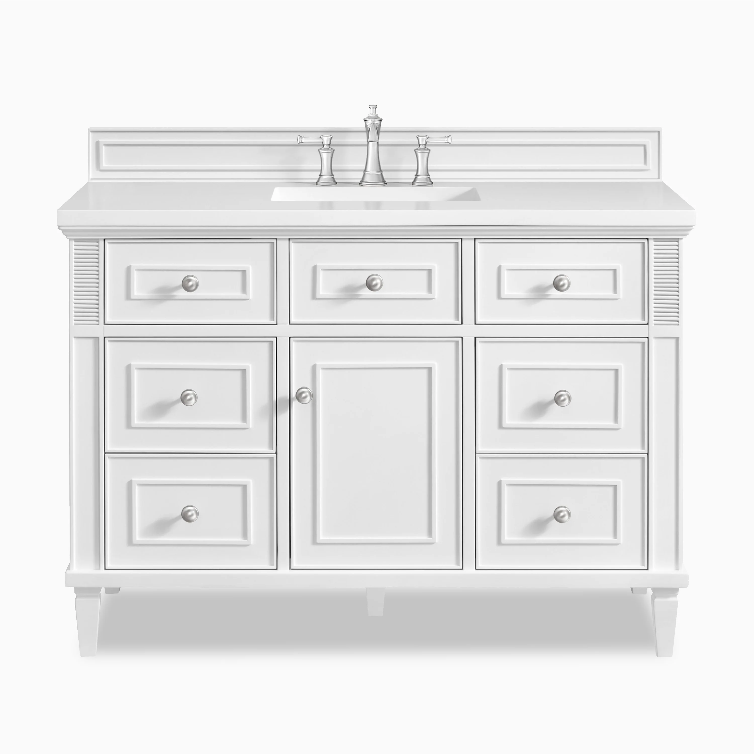 Elodie 48" Single Vanity in Bright White with 3 cm White Zeus Quartz Top
