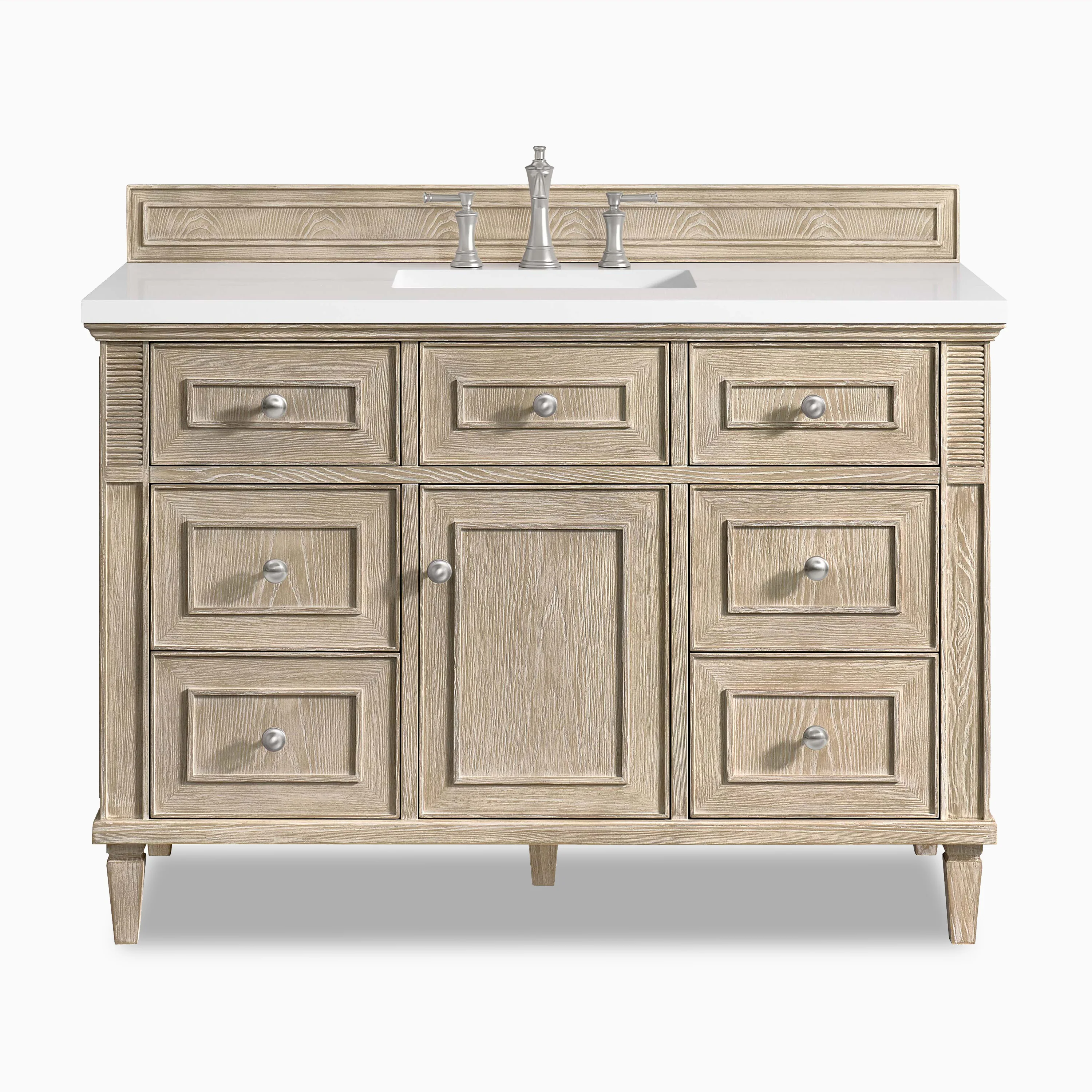 Elodie 48" Single Vanity in Whitewashed Oak with 3 cm White Zeus Quartz Top