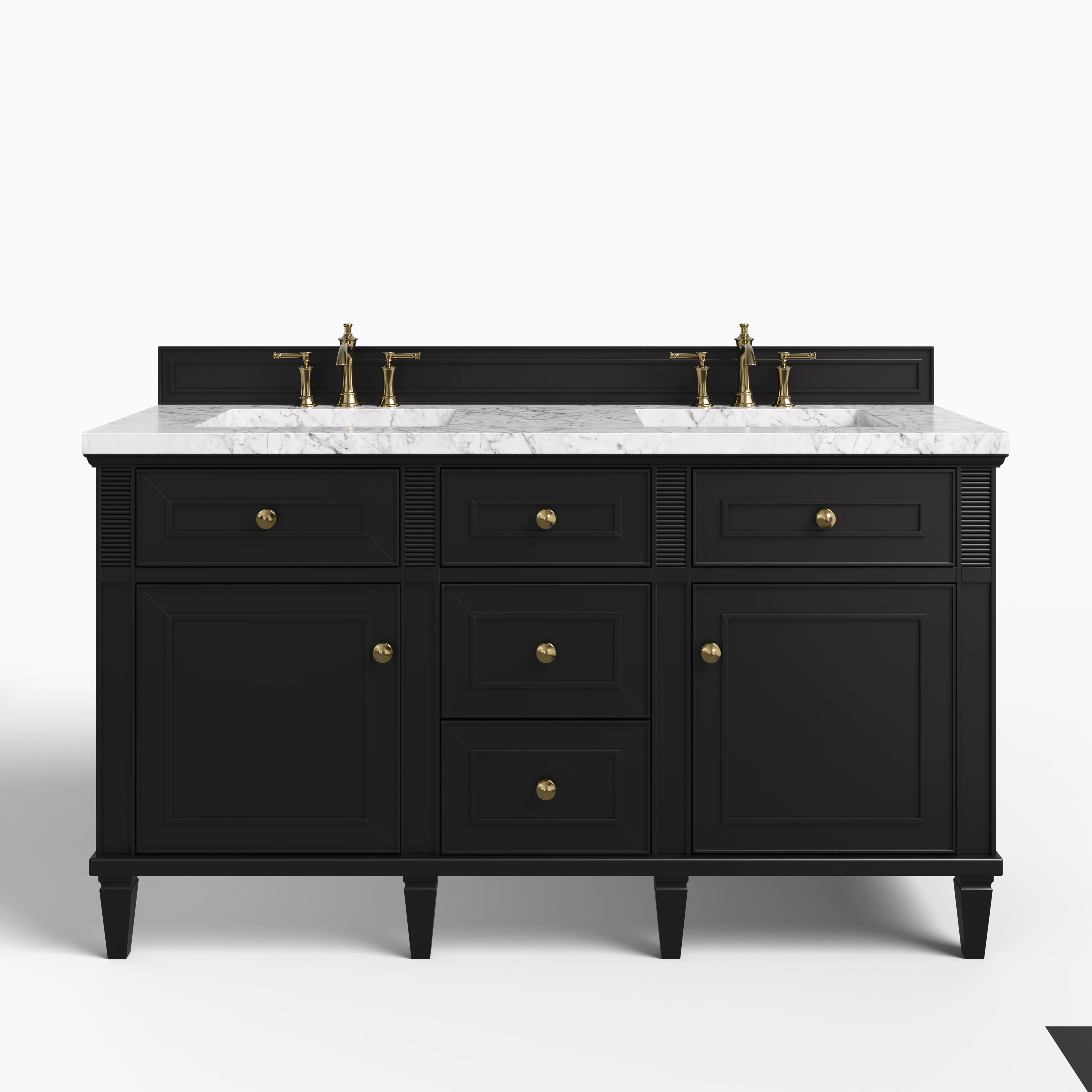 Elodie 60" Double Vanity in Black Onyx with 3 cm Carrara White Marble Top