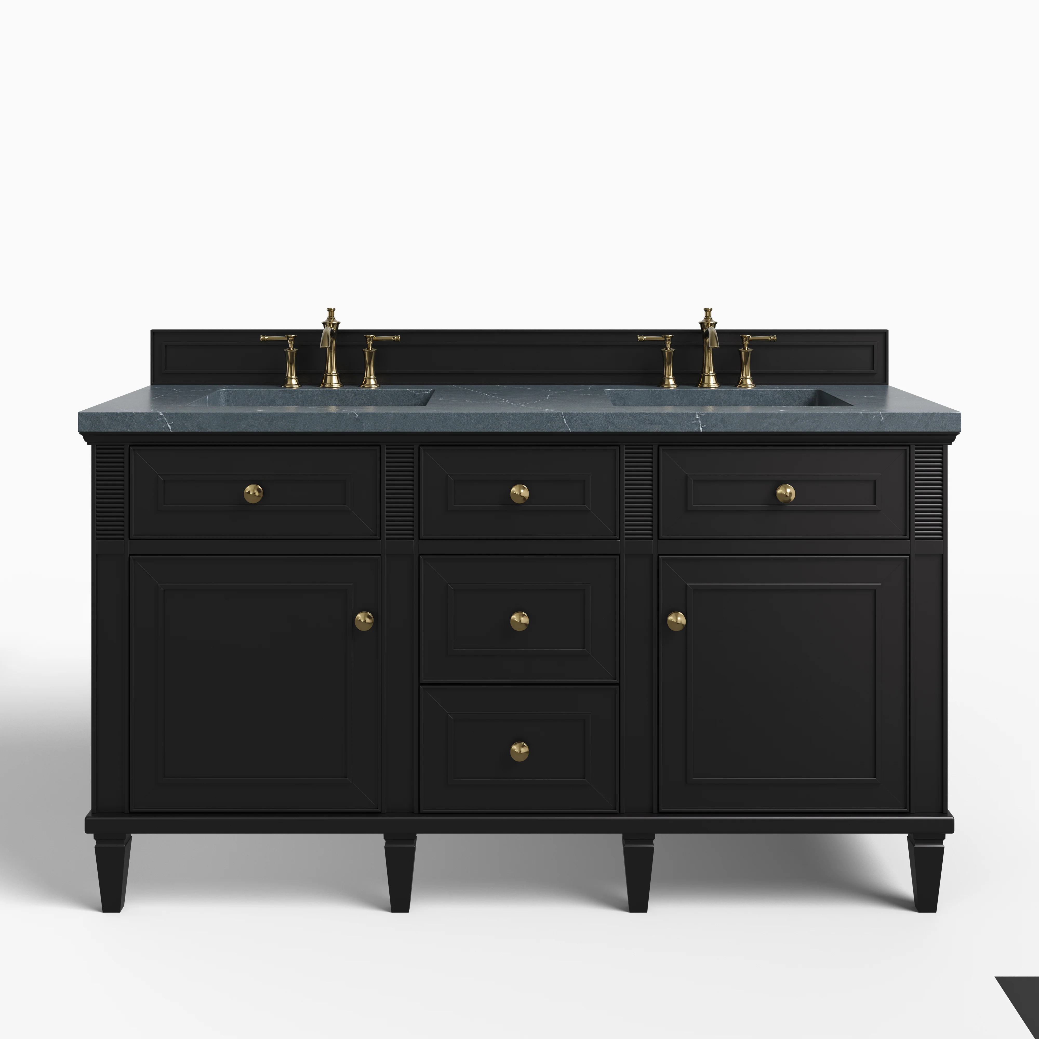 Elodie 60" Double Vanity in Black Onyx with 3 cm Charcoal Soapstone Quartz Top