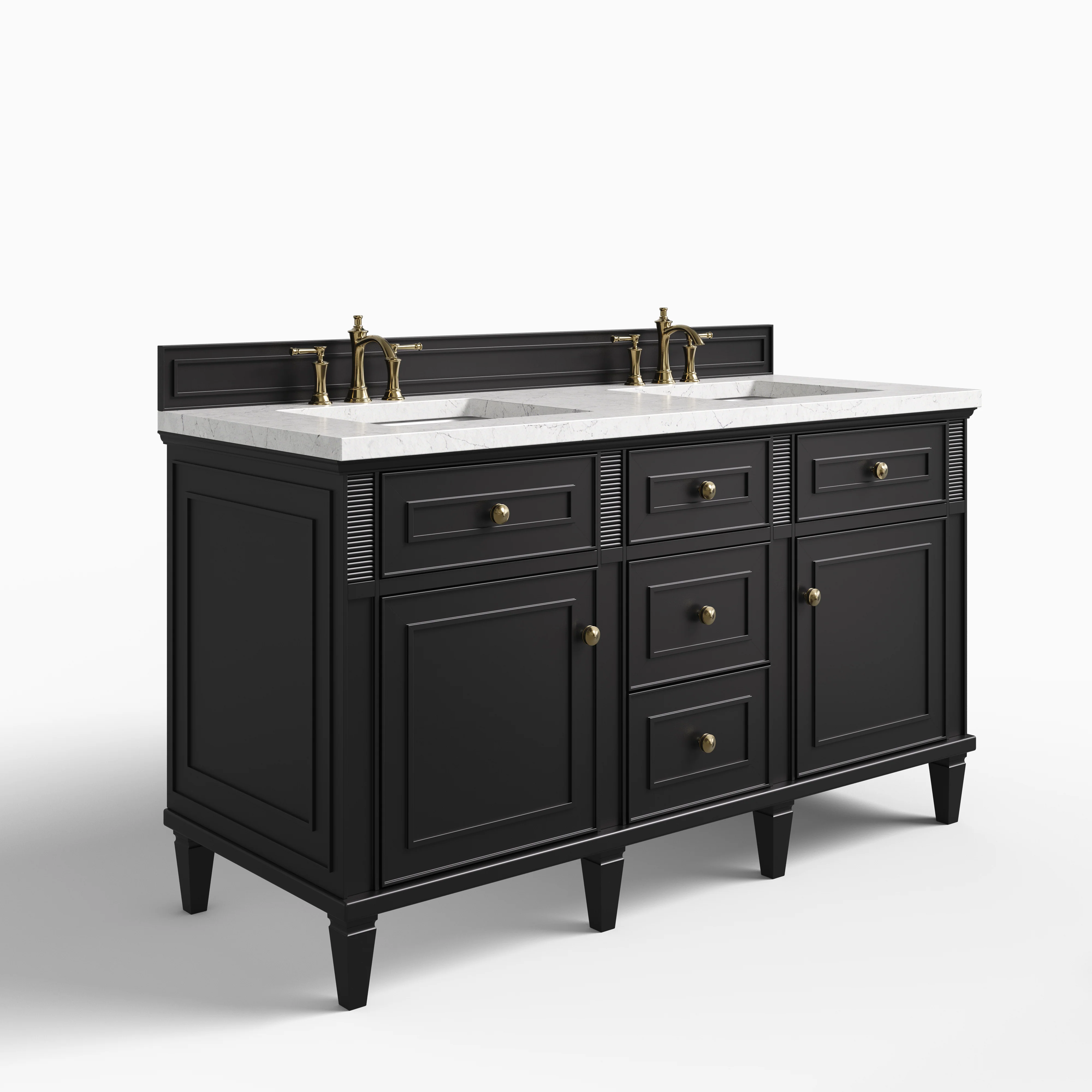 Elodie 60" Double Vanity in Black Onyx with 3 cm Eternal Jasmine Pearl Quartz Top - Image 2