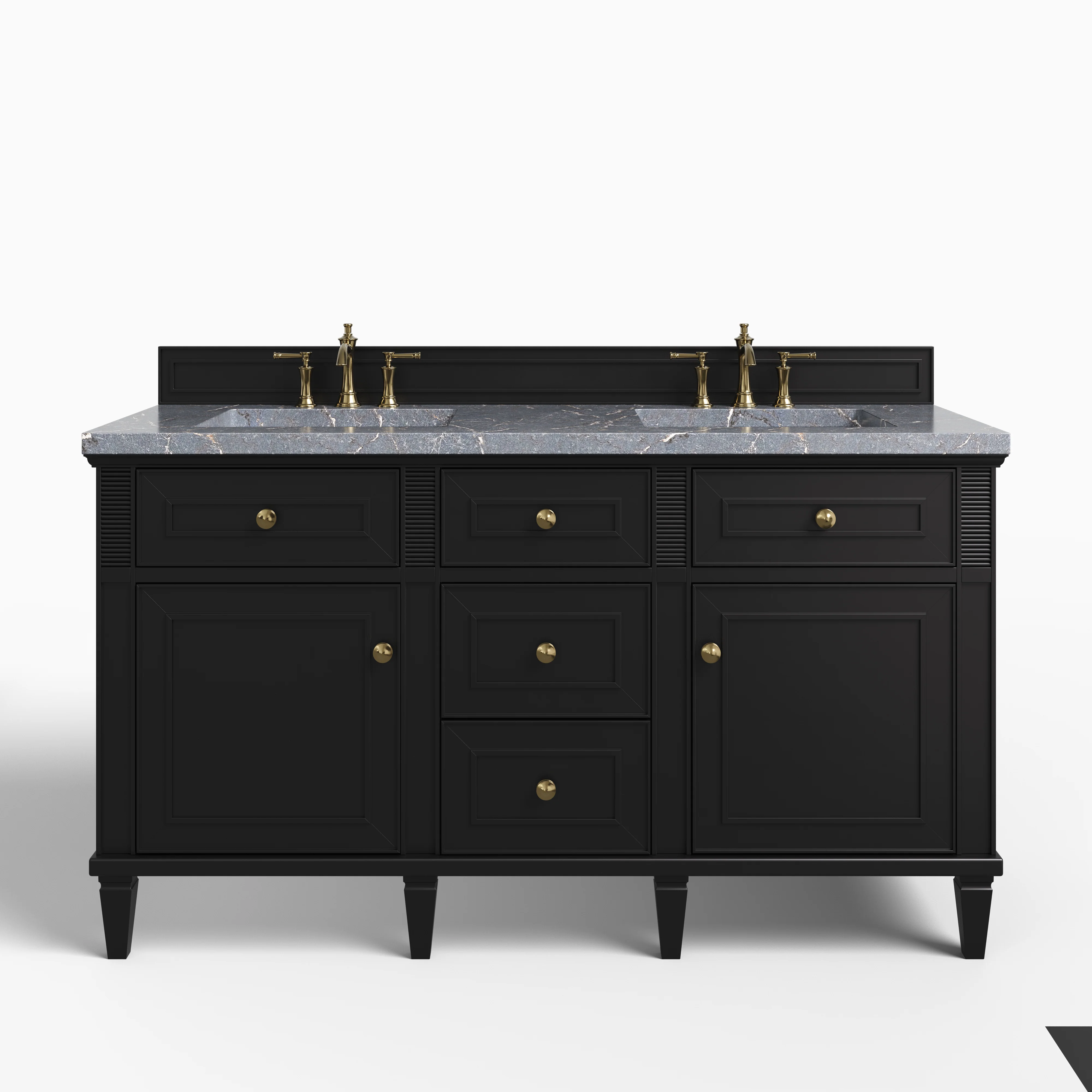 Elodie 60" Double Vanity in Black Onyx with 3 cm Parisien Bleu Quartz Top