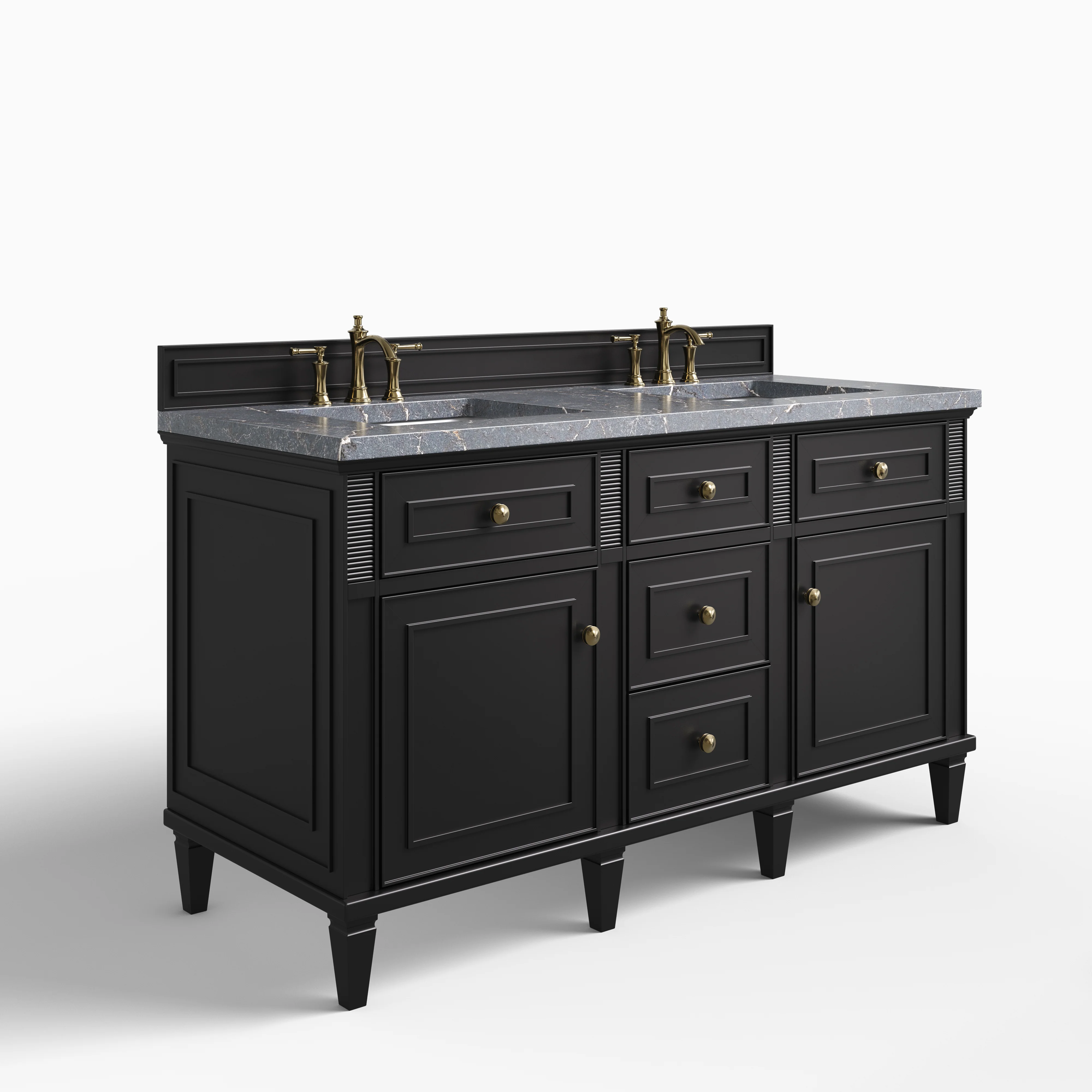 Elodie 60" Double Vanity in Black Onyx with 3 cm Parisien Bleu Quartz Top - Image 2