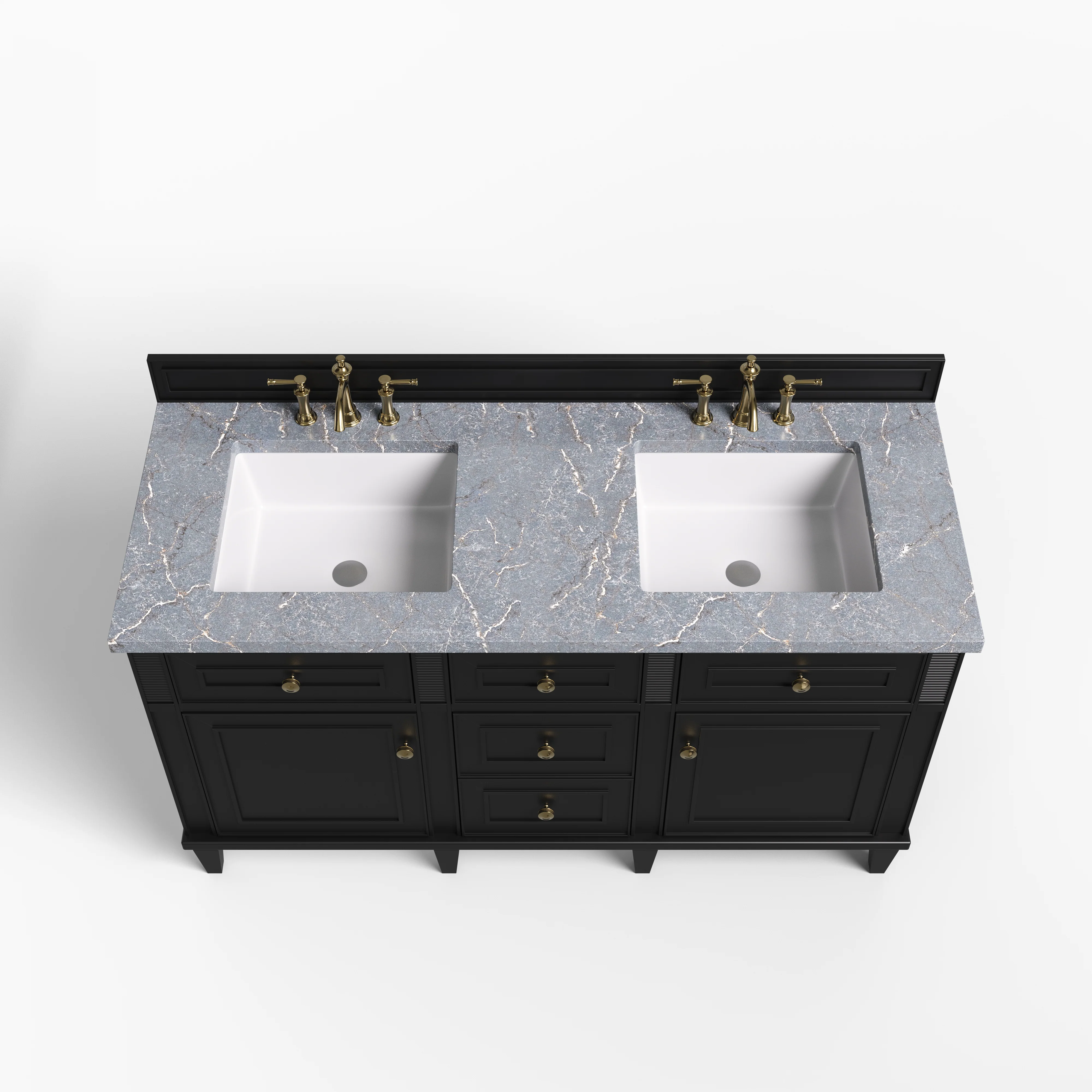 Elodie 60" Double Vanity in Black Onyx with 3 cm Parisien Bleu Quartz Top - Image 3