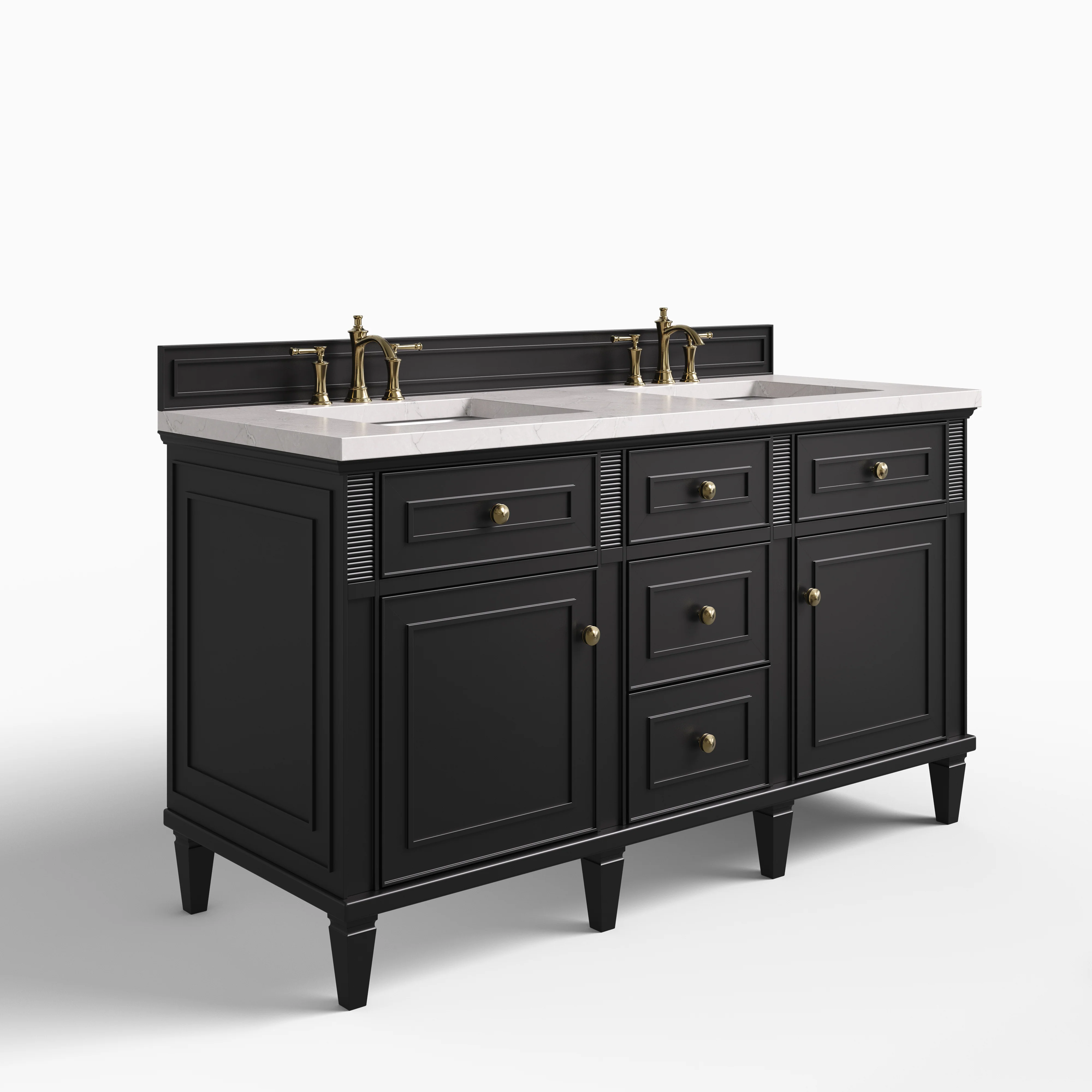 Elodie 60" Double Vanity in Black Onyx with 3 cm Victorian Silver Quartz Top - Image 2