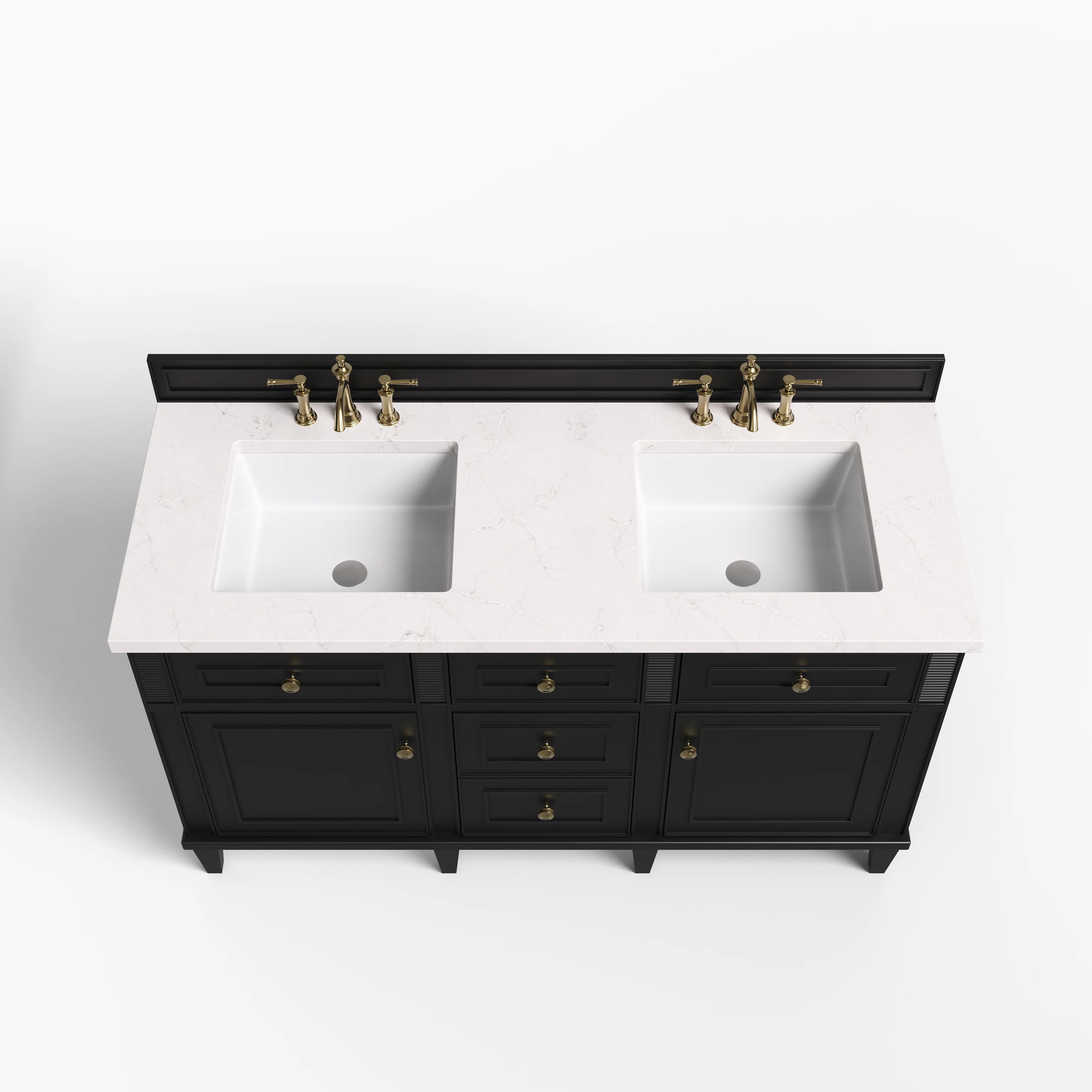 Elodie 60" Double Vanity in Black Onyx with 3 cm Victorian Silver Quartz Top - Image 3