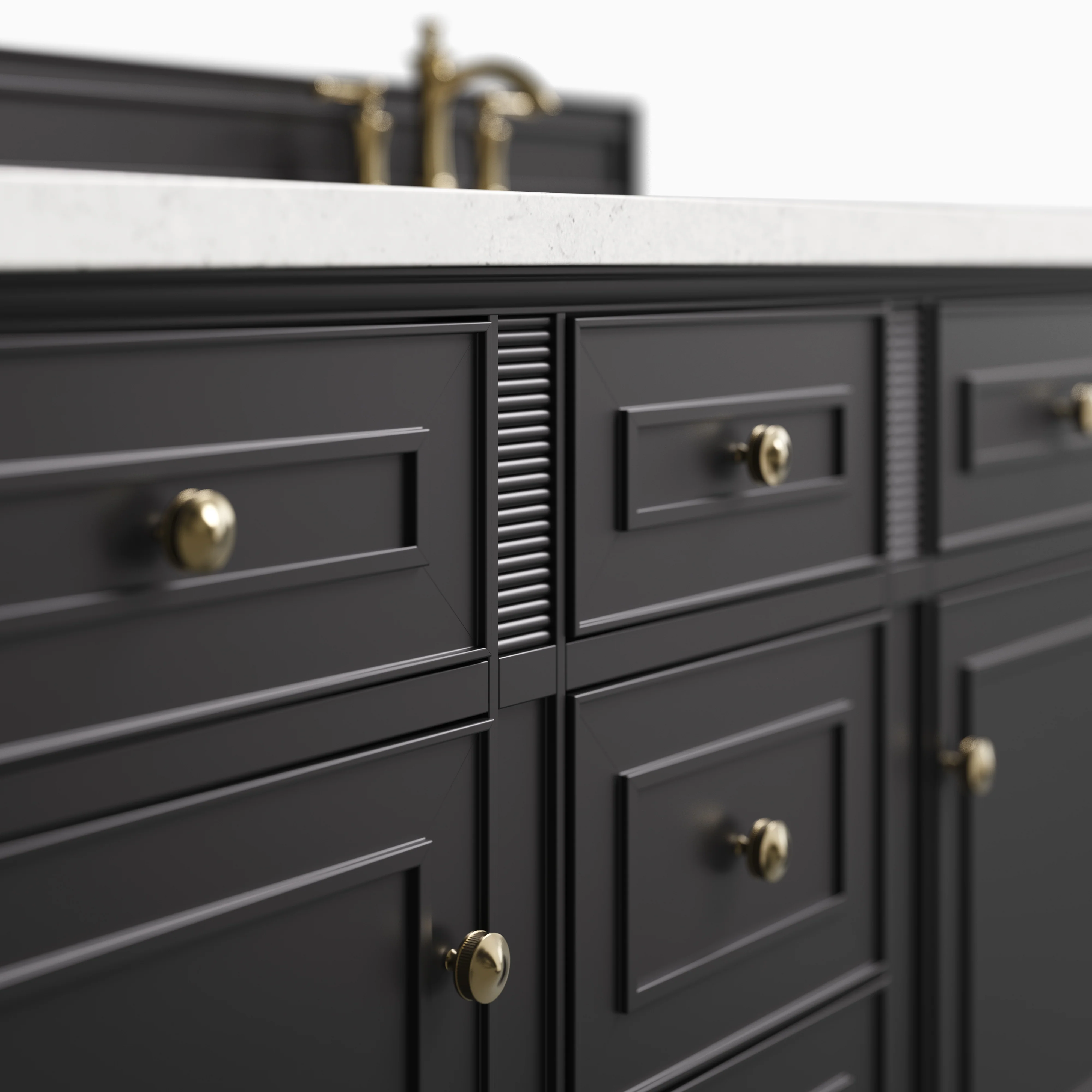 Elodie 60" Double Vanity in Black Onyx with 3 cm Victorian Silver Quartz Top - Image 4