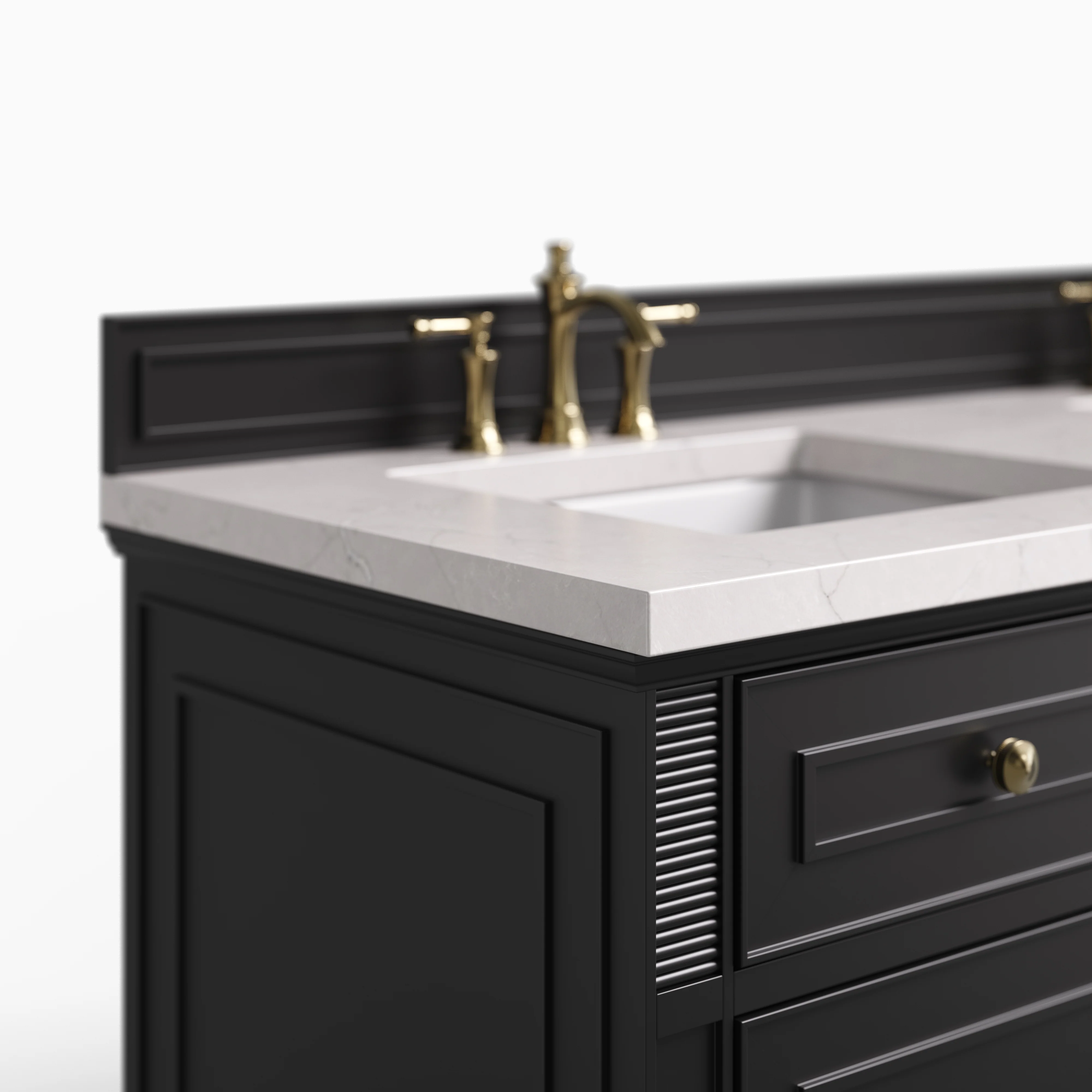 Elodie 60" Double Vanity in Black Onyx with 3 cm Victorian Silver Quartz Top - Image 5