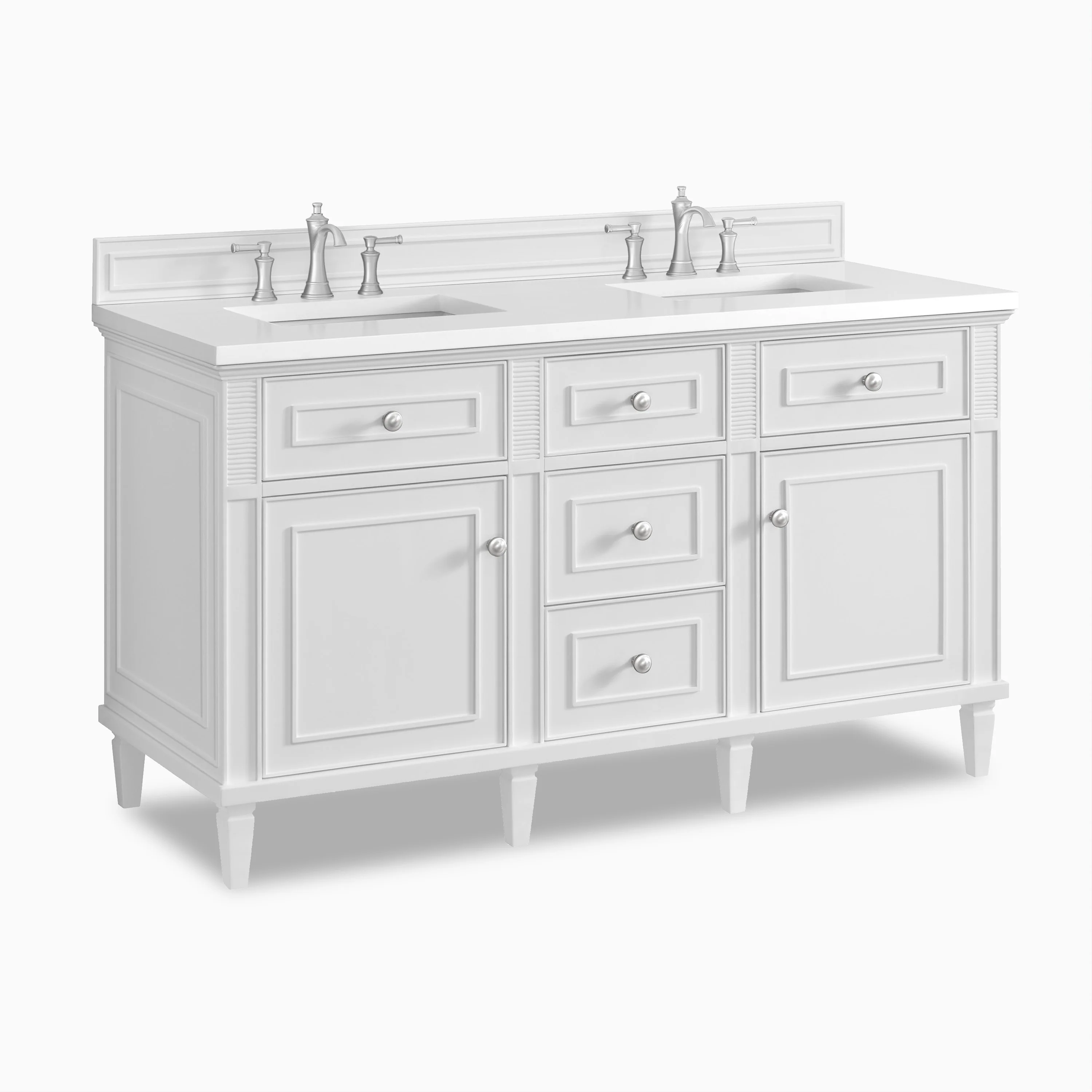 Elodie 60" Double Vanity in Bright White with 3 cm White Zeus Quartz Top - Image 2