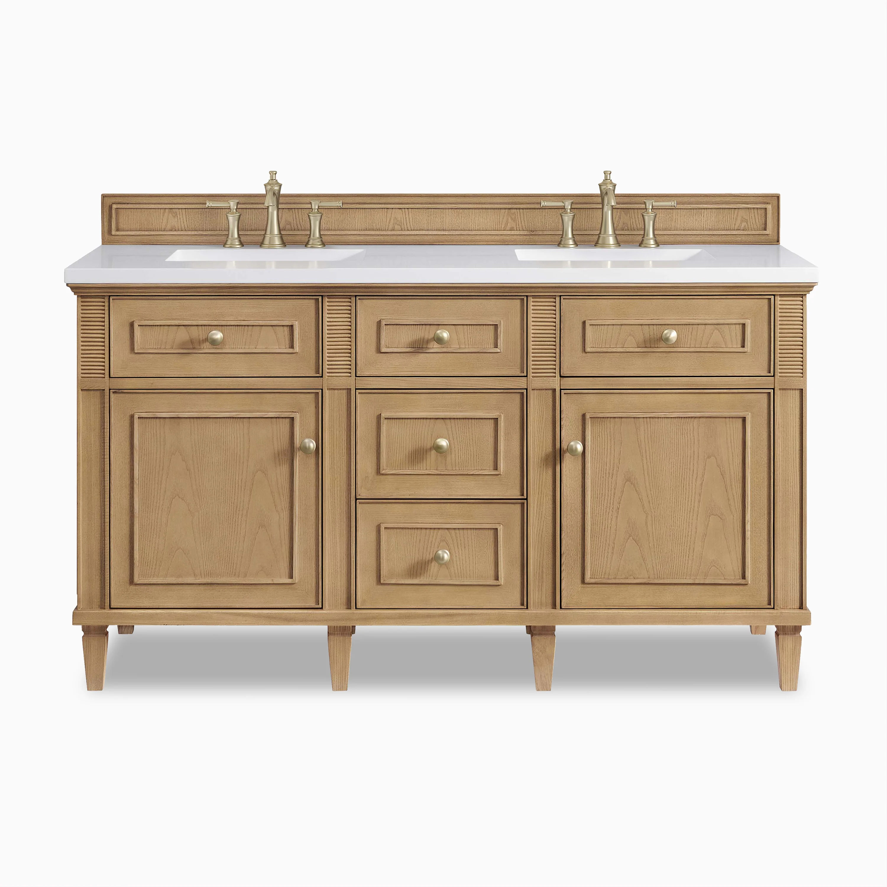 Elodie 60" Double Vanity in Light Natural Oak with 3 cm White Zeus Quartz Top