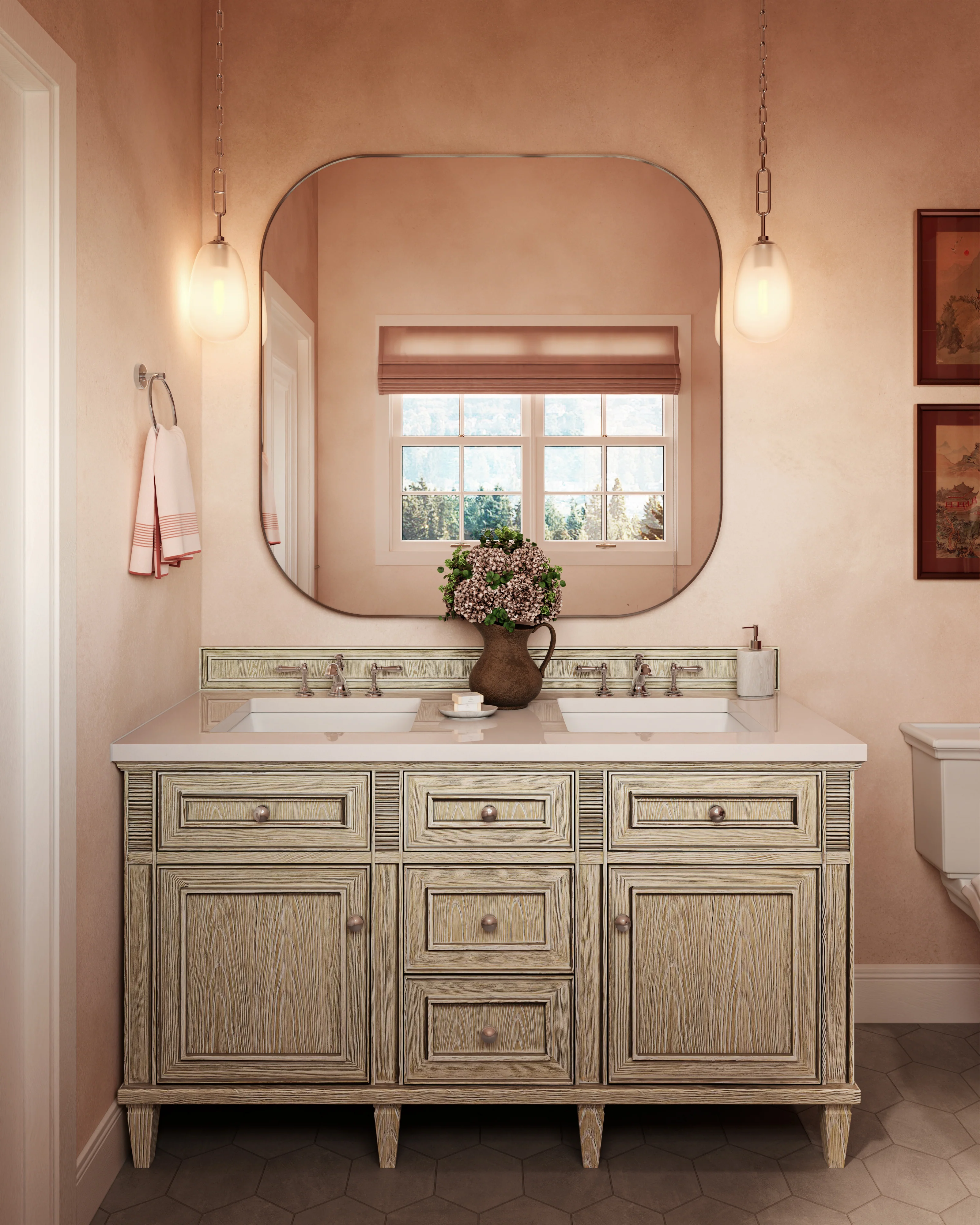 Elodie 60" Double Vanity in Whitewashed Oak with 3 cm White Zeus Quartz Top - Image 2