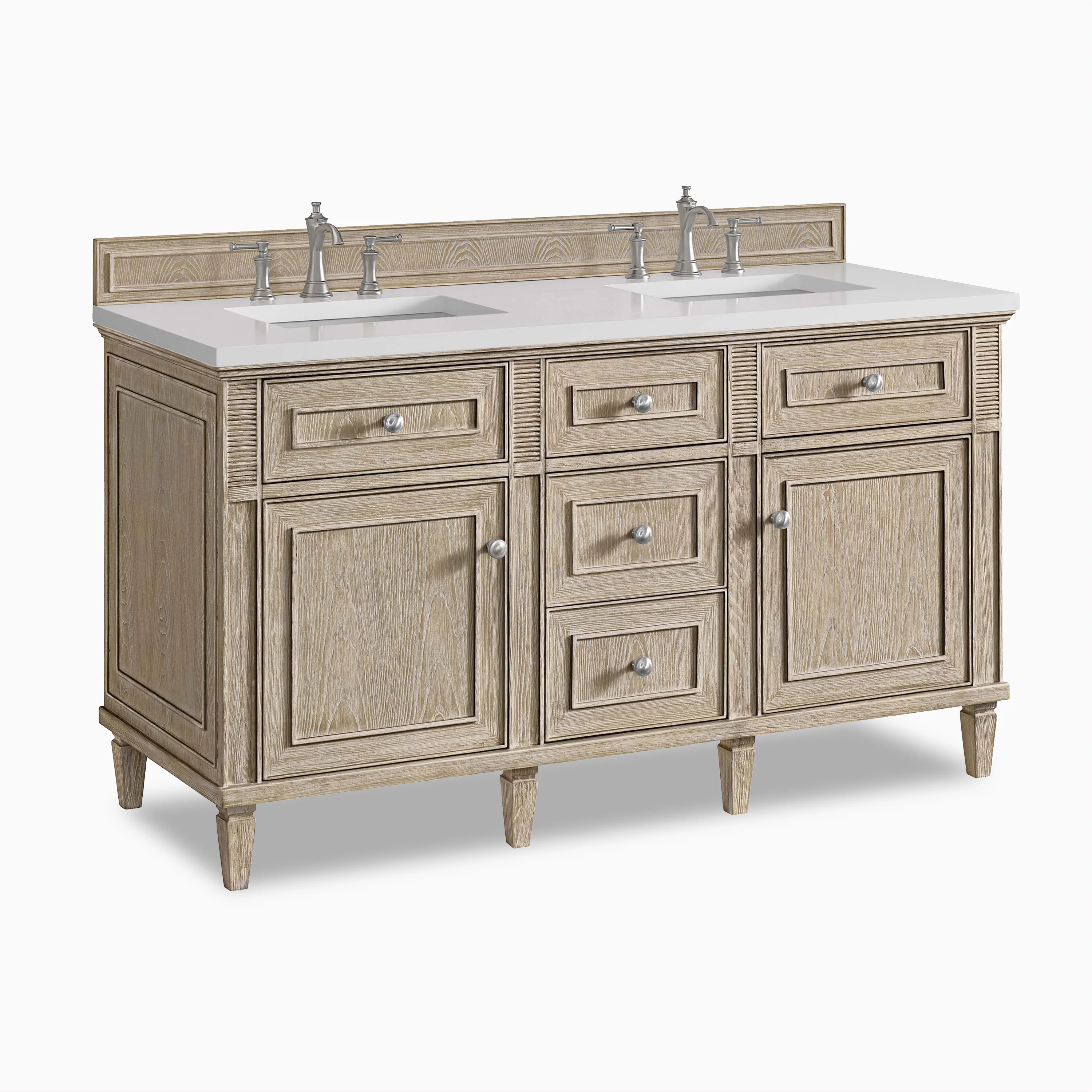 Elodie 60" Double Vanity in Whitewashed Oak with 3 cm White Zeus Quartz Top - Image 3
