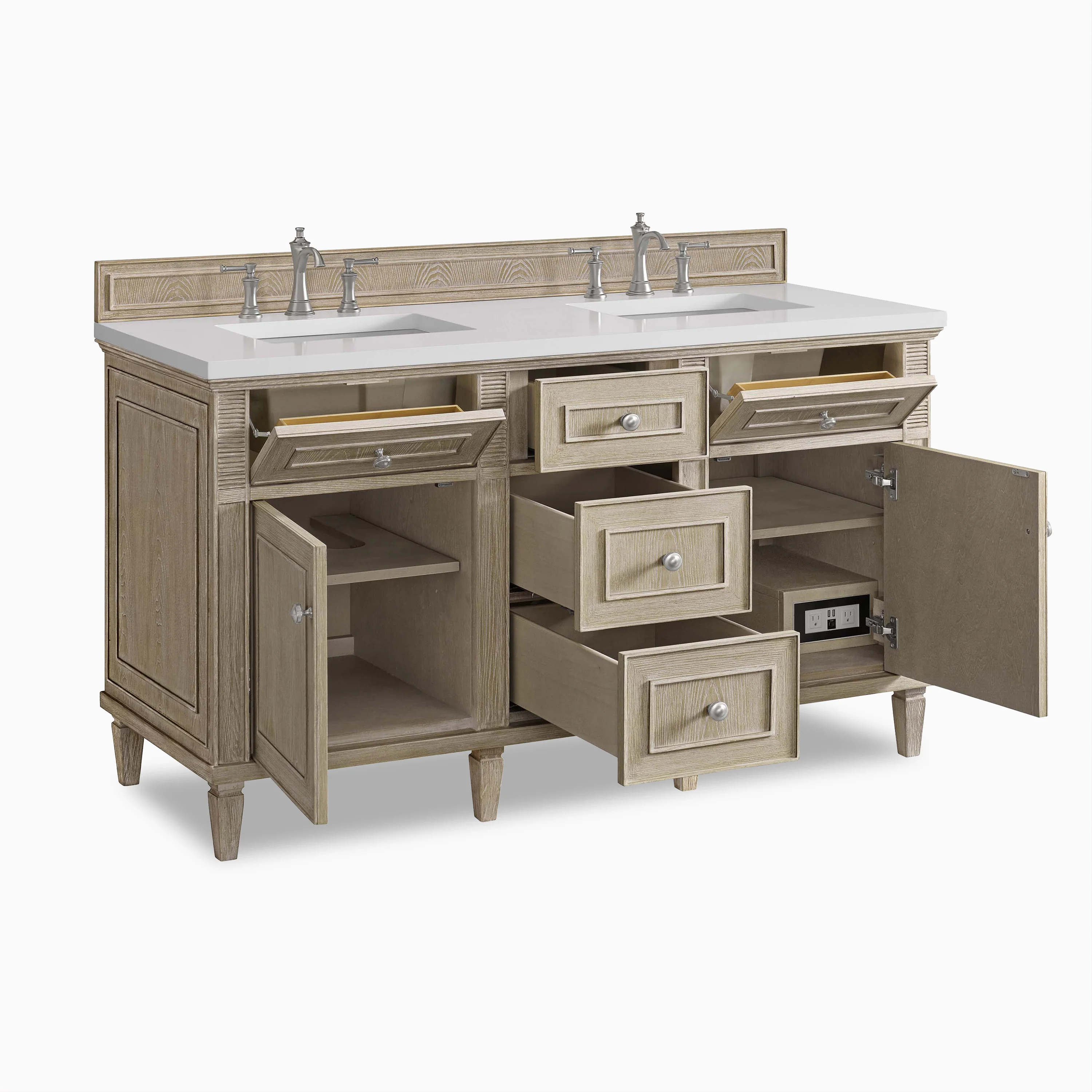 Elodie 60" Double Vanity in Whitewashed Oak with 3 cm White Zeus Quartz Top - Image 4