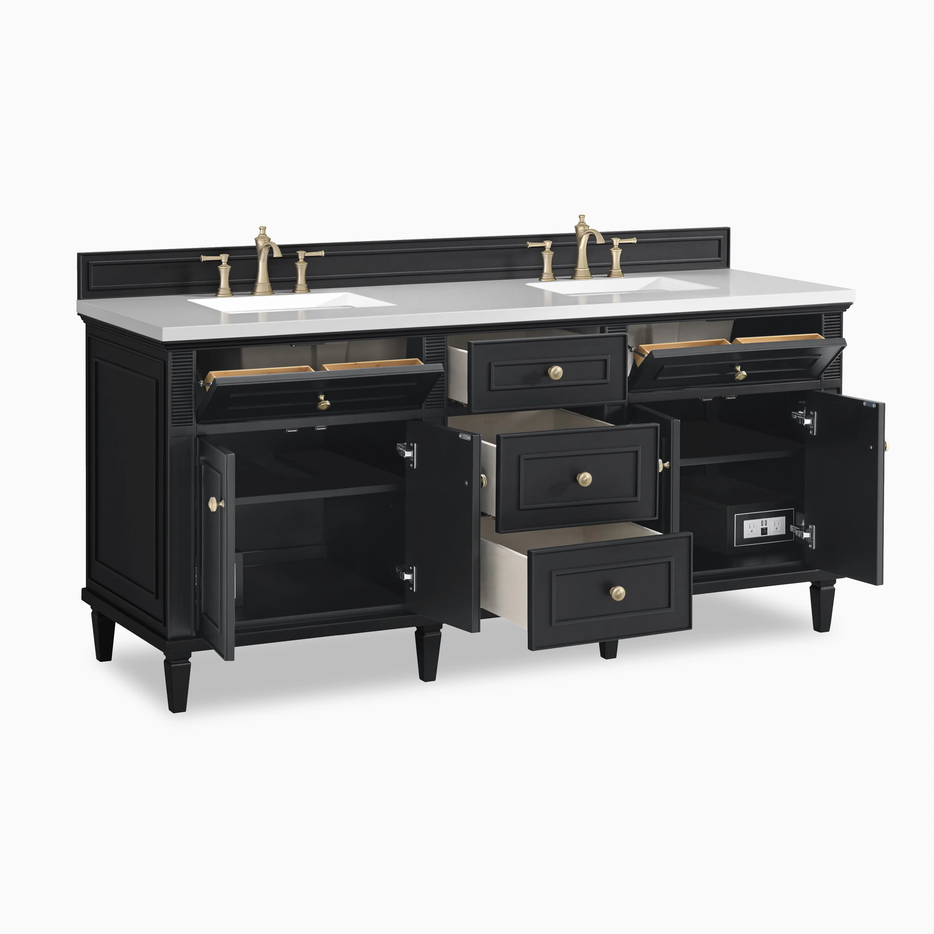 Elodie 72" Double Vanity in Black Onyx with 3 cm White Zeus Quartz Top - Image 4