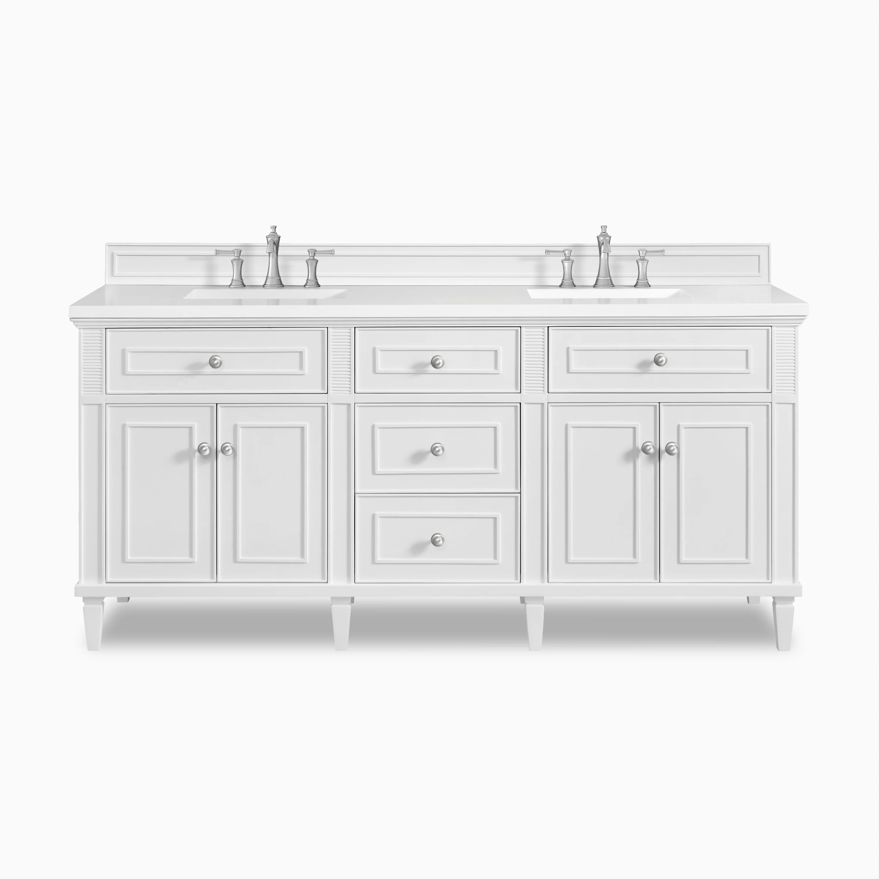 Elodie 72" Double Vanity in Bright White with 3 cm White Zeus Quartz Top