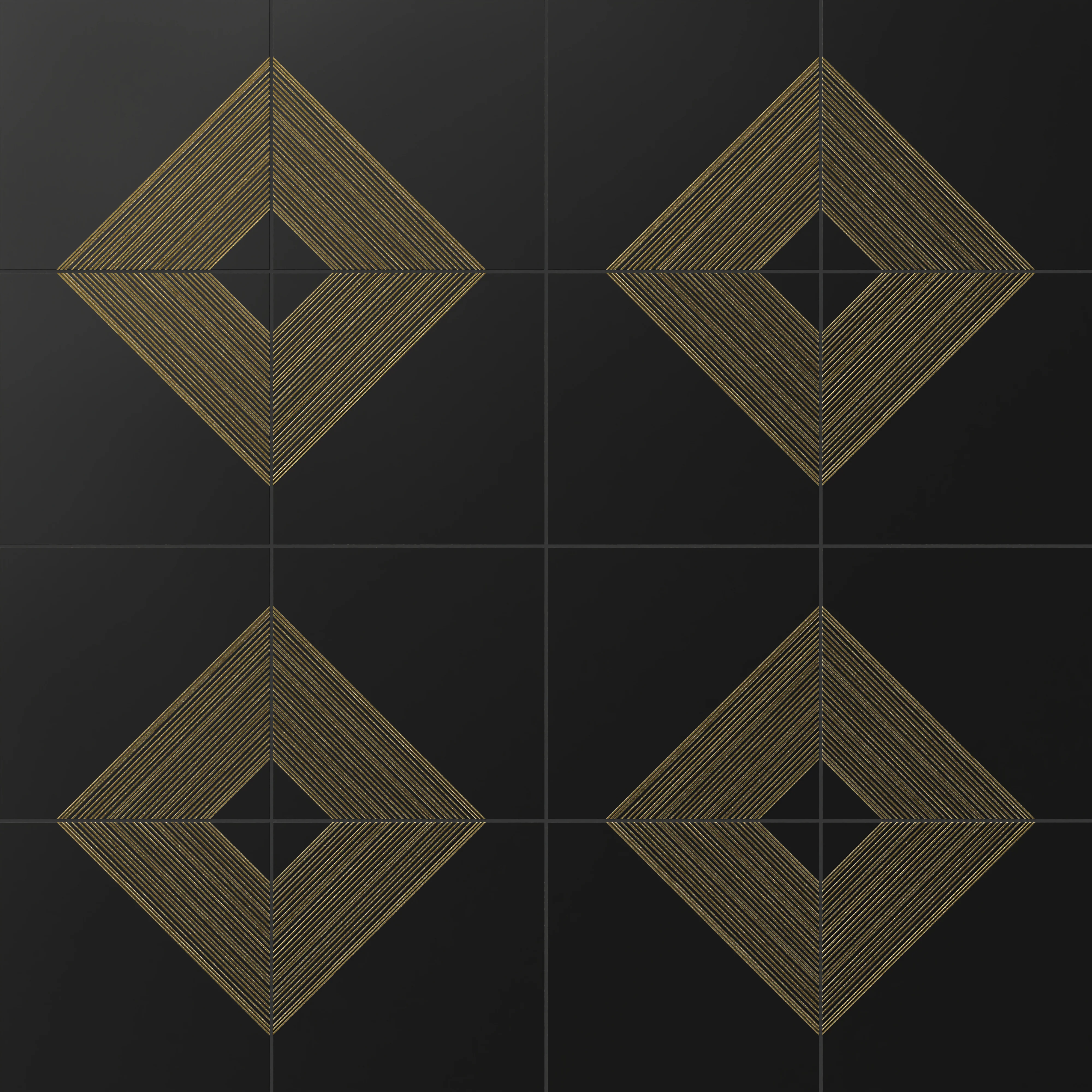 Estelle 12 x 12 Satin Ceramic Tile in Deco 3 Black Gold