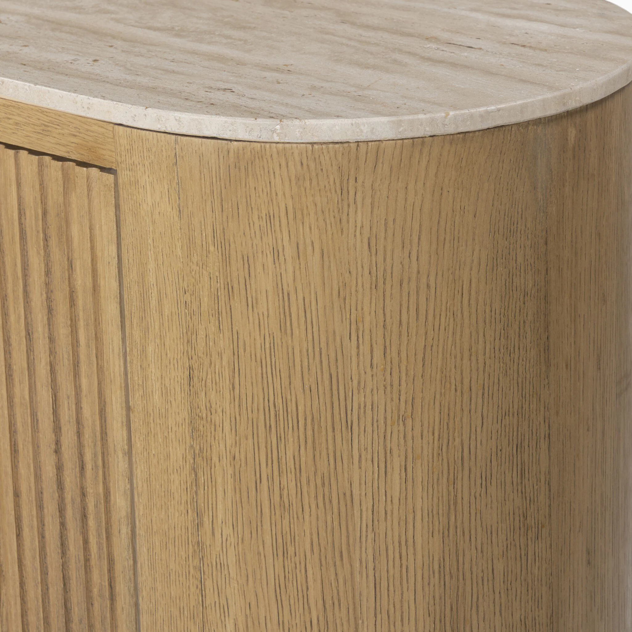 Fannin Media Console in Natural Light Oak Veneer with Natural Travertine Top - Image 11