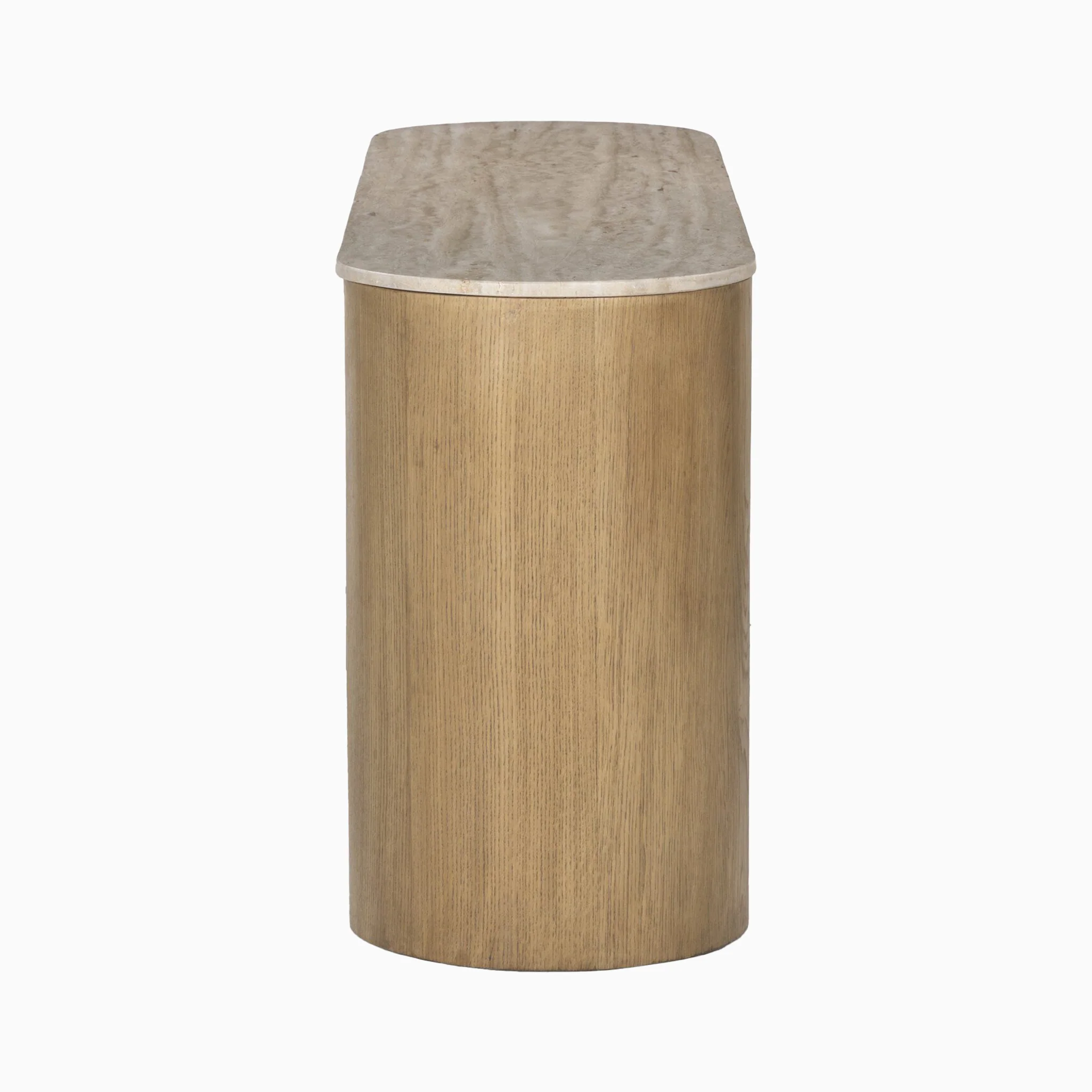 Fannin Media Console in Natural Light Oak Veneer with Natural Travertine Top - Image 3