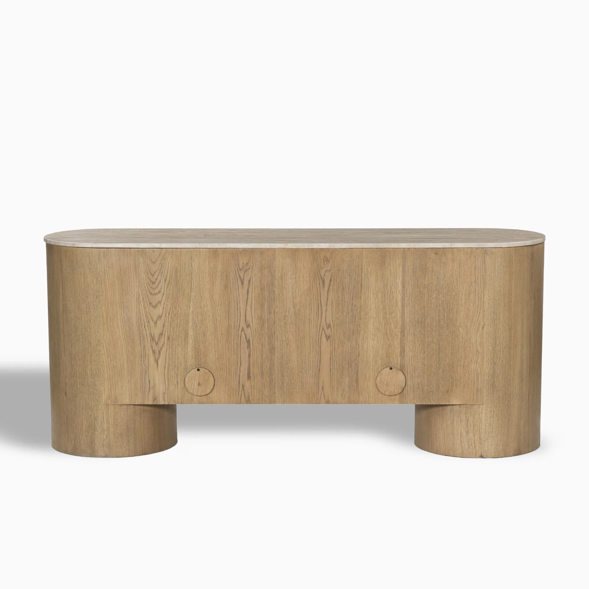 Fannin Media Console in Natural Light Oak Veneer with Natural Travertine Top - Image 6