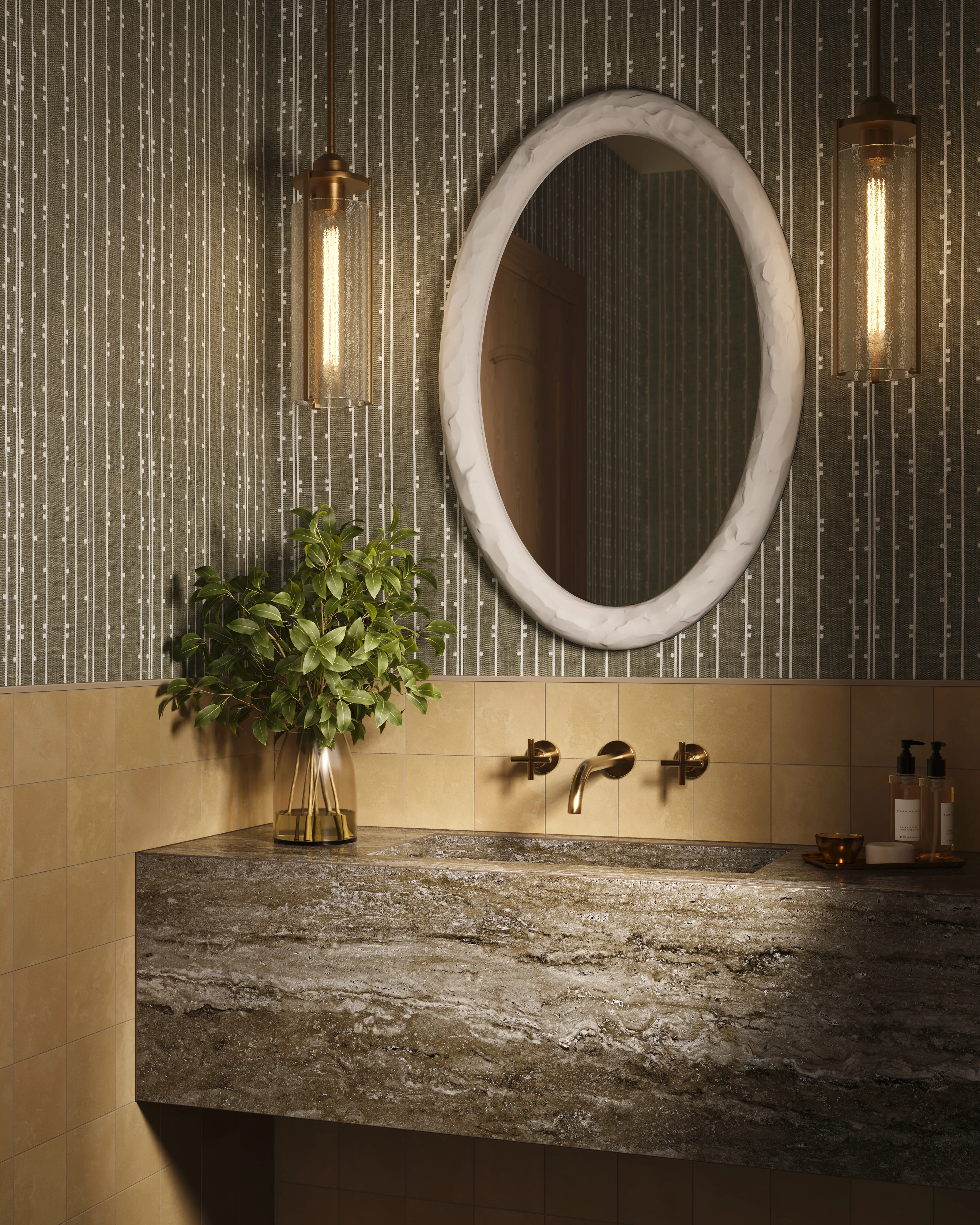 Franklin Wallpaper in Olive, 52" x 132" - Image 2