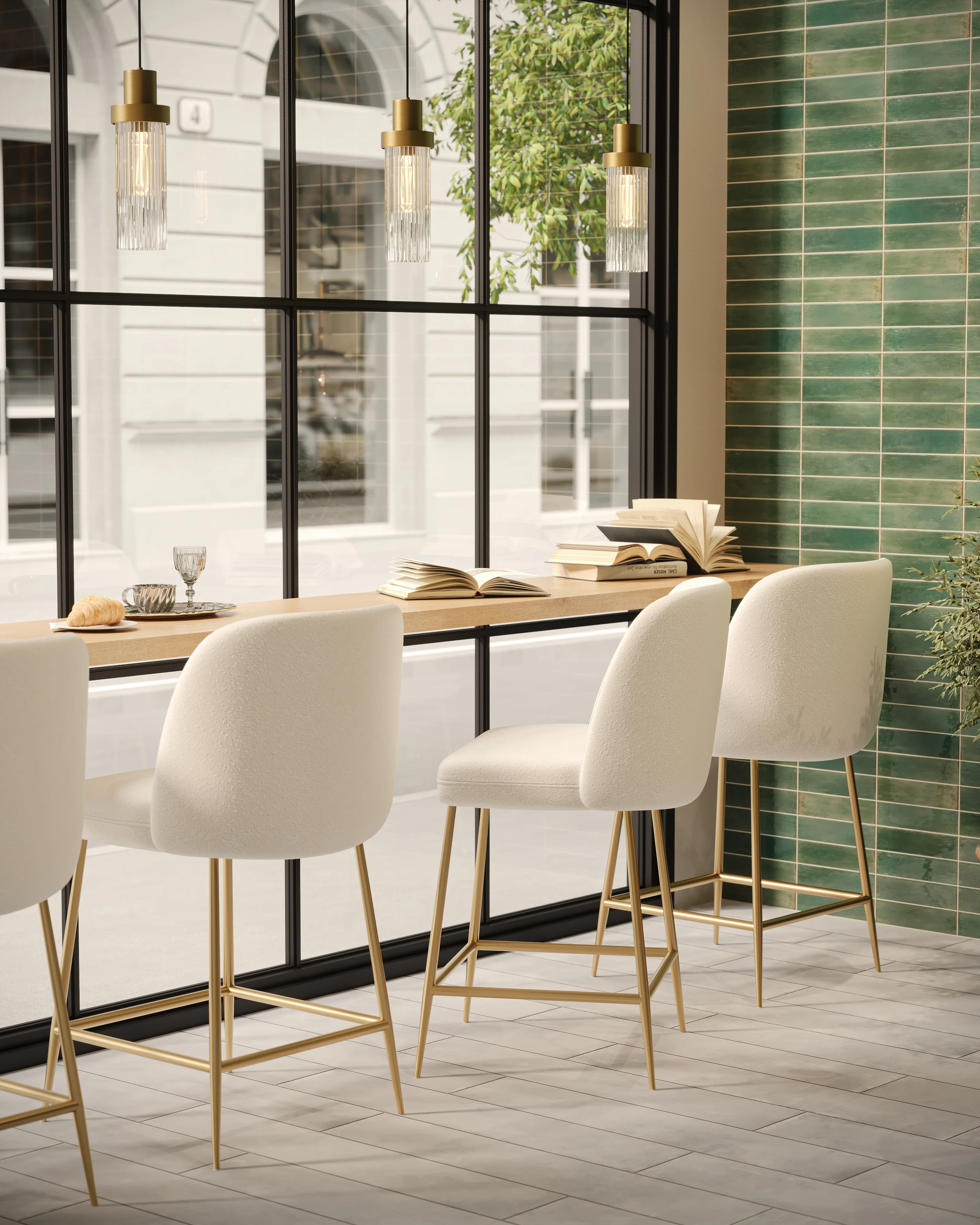 Gale 5" 1 Light Pendant in Brushed Gold/Clear Ribbed Glass - Image 5
