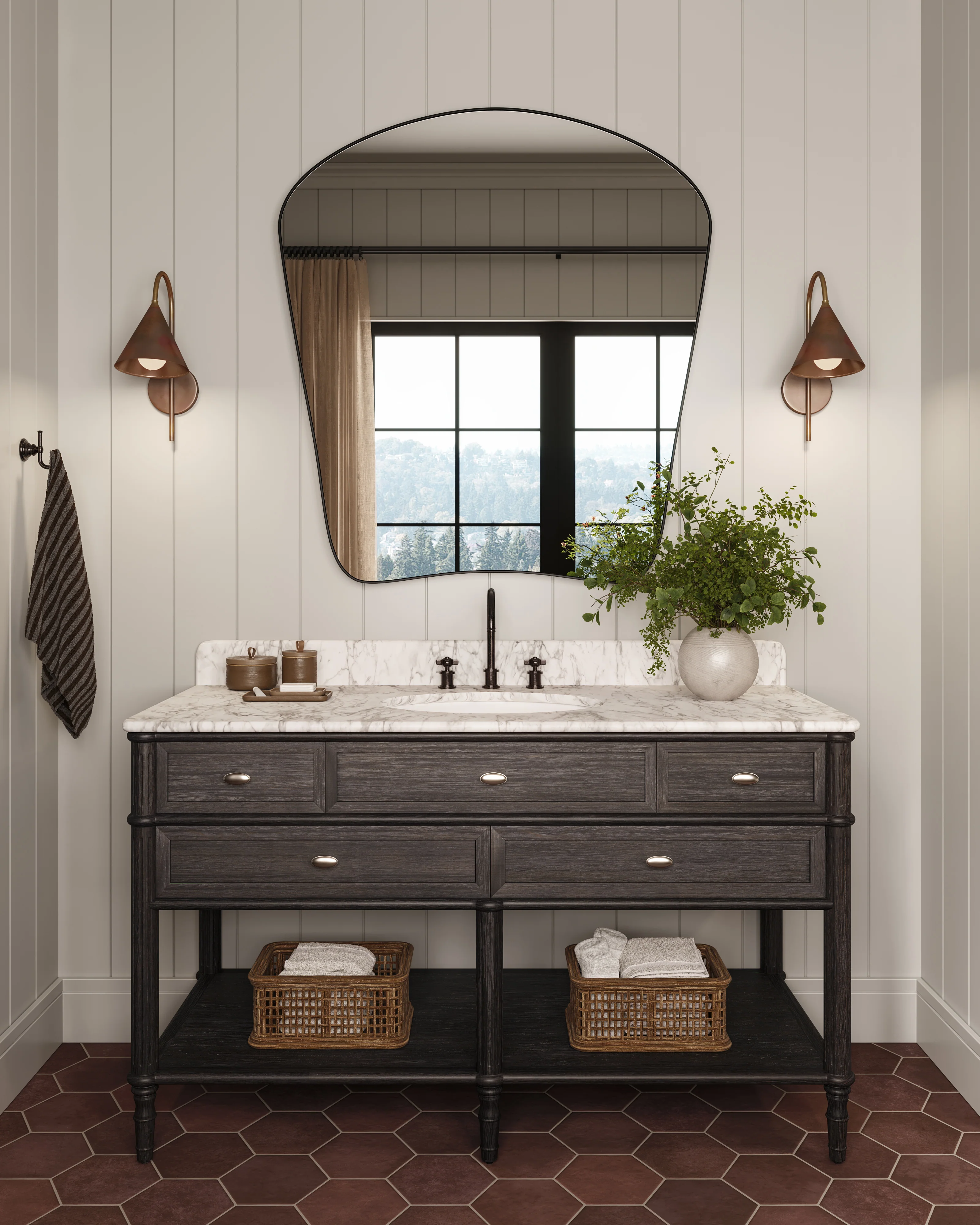 Gemma 55" Single Vanity in Satin Black Veneer with Carrara Marble Top - Image 2