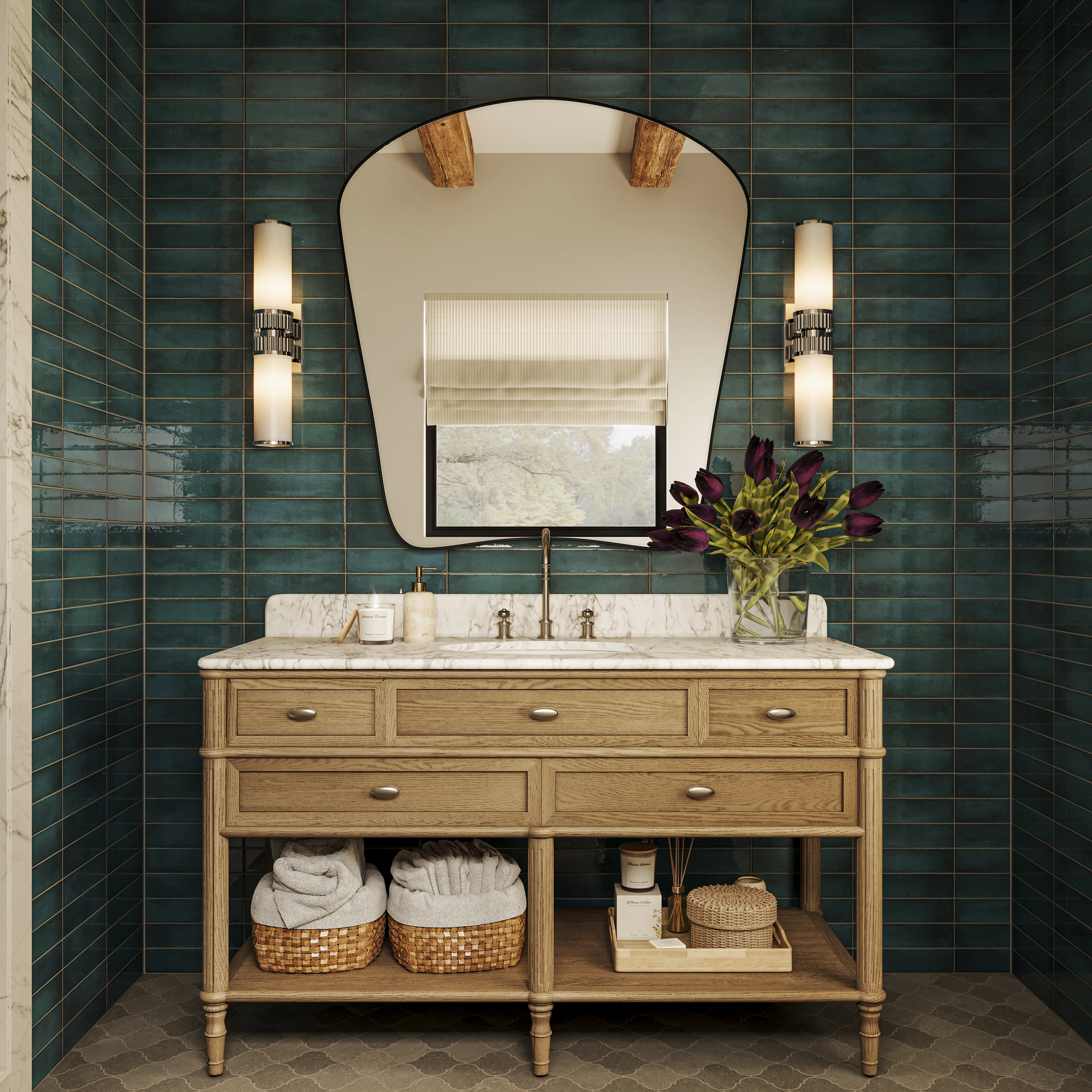 Gemma 55" Single Vanity in Washed Blonde Oak Veneer with Carrara Marble Top - Image 2