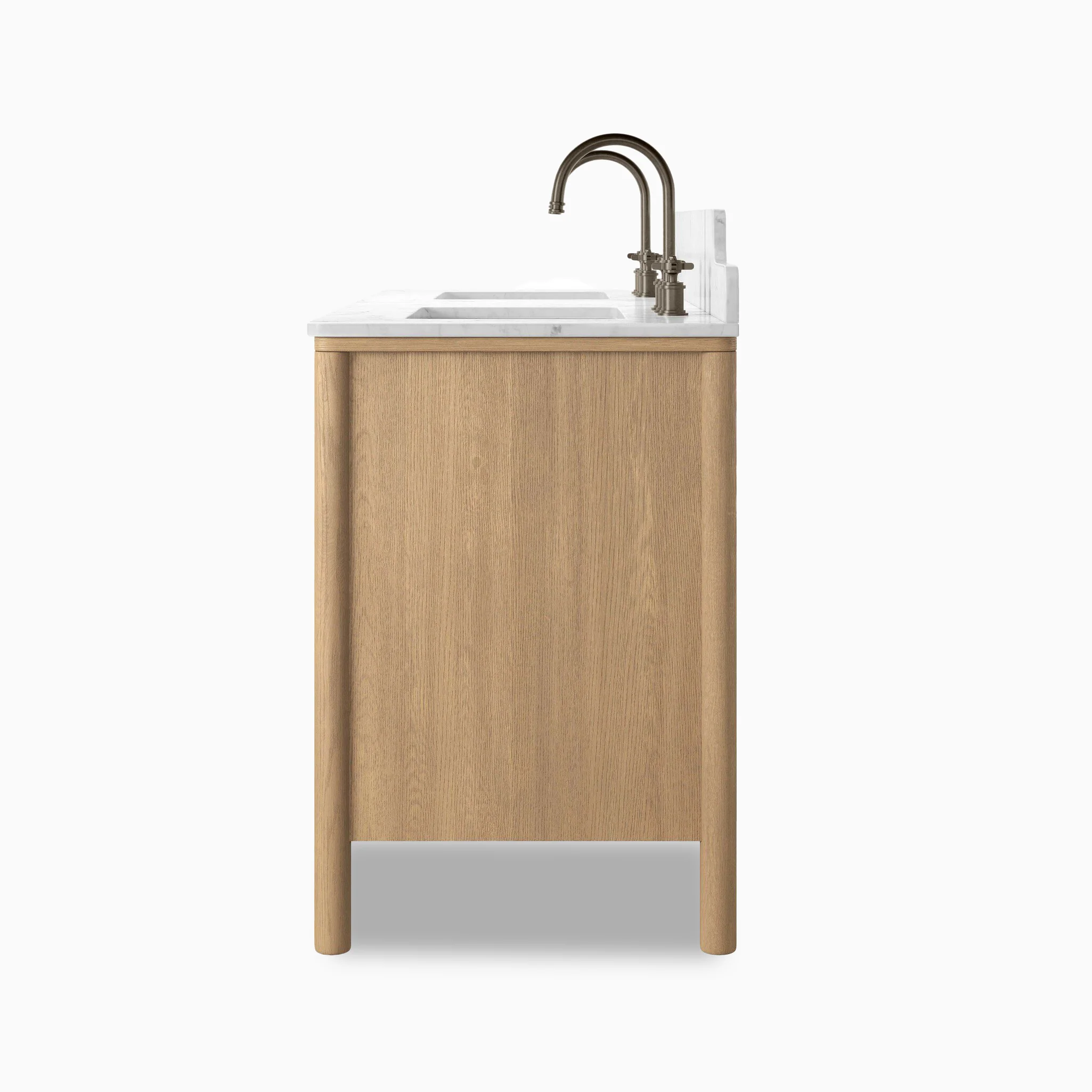 Heidi 60.5" Double Vanity in Satin Light Wash Oak Veneer with Carrara Marble Top - Image 3