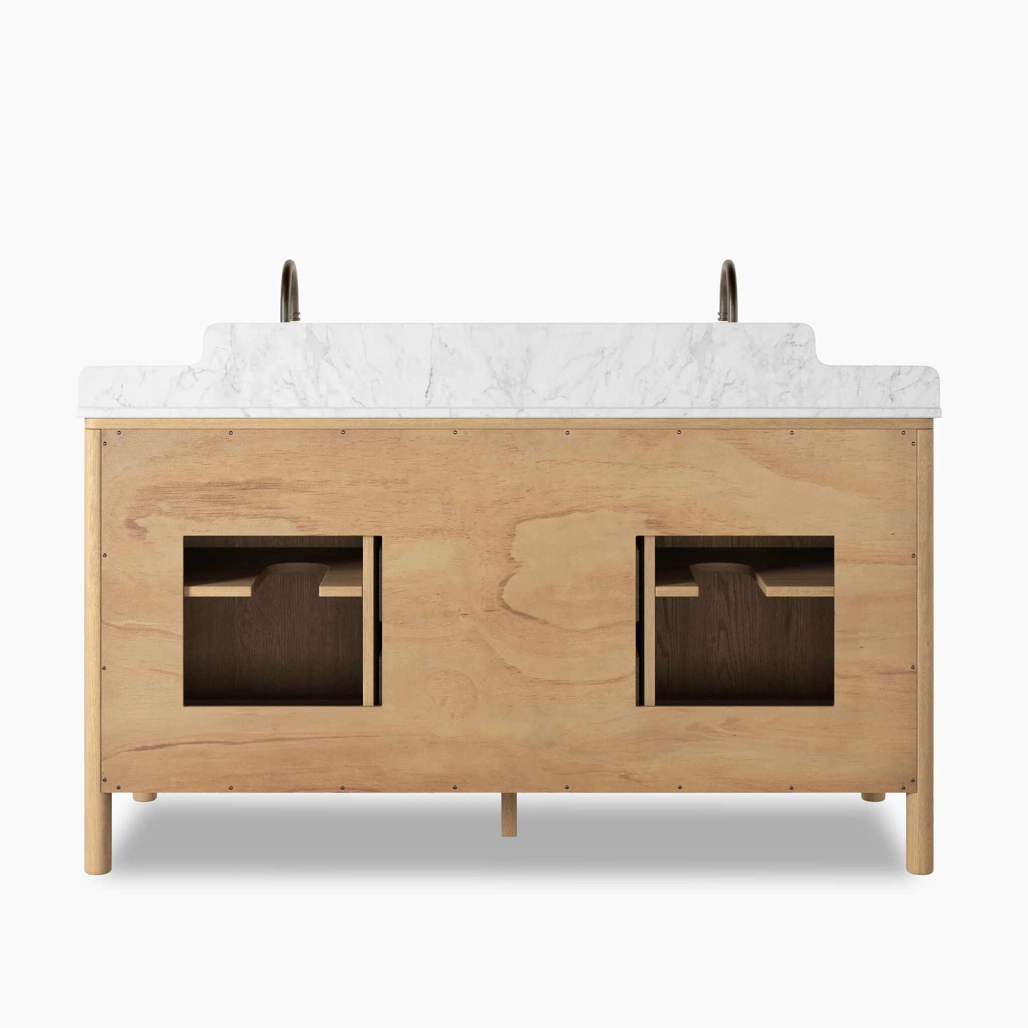 Heidi 60.5" Double Vanity in Satin Light Wash Oak Veneer with Carrara Marble Top - Image 5