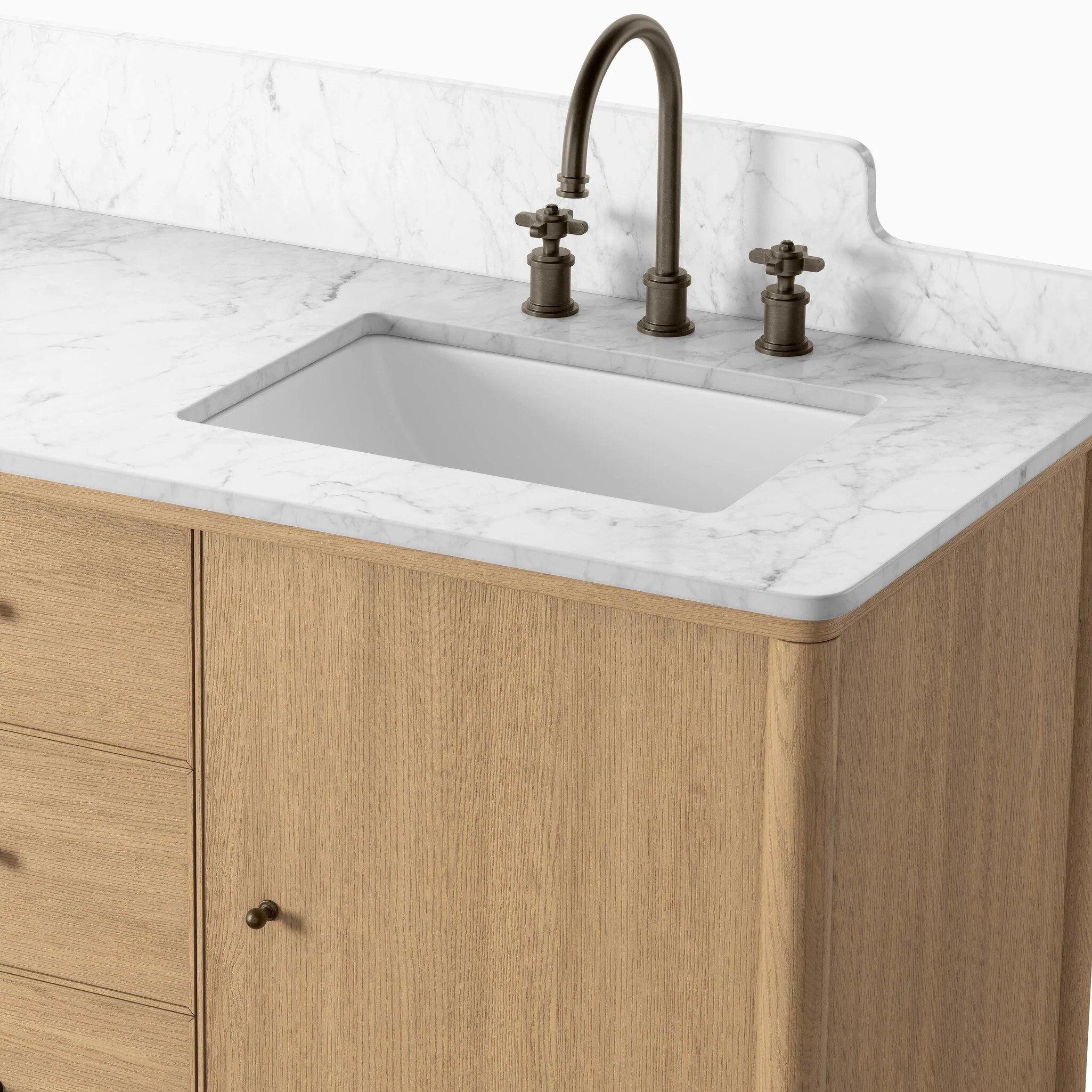 Heidi 60.5" Double Vanity in Satin Light Wash Oak Veneer with Carrara Marble Top - Image 6
