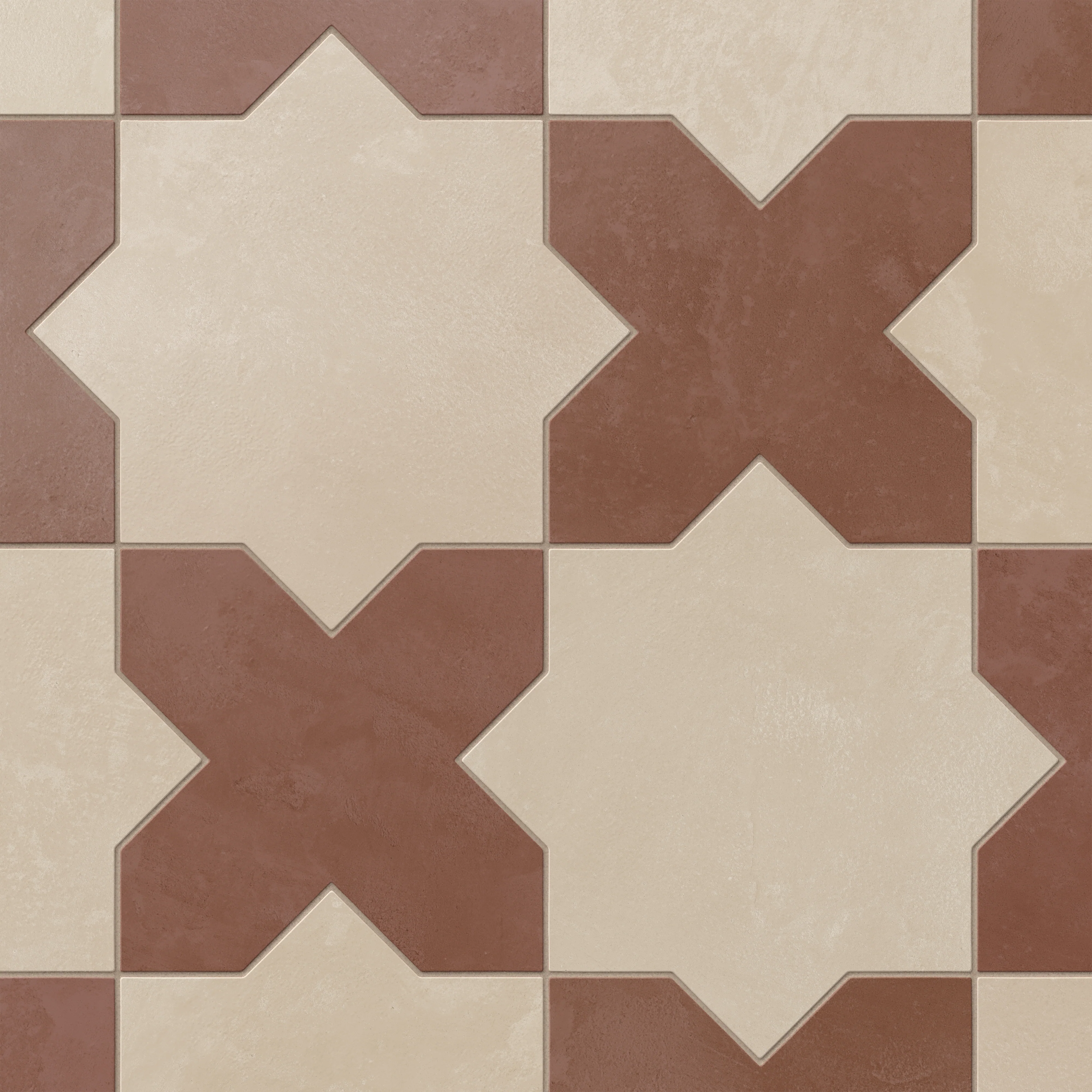 Isabel 11 x 11 Matte Porcelain Tile Star in Almond Mist and Cross in Burnt Umber