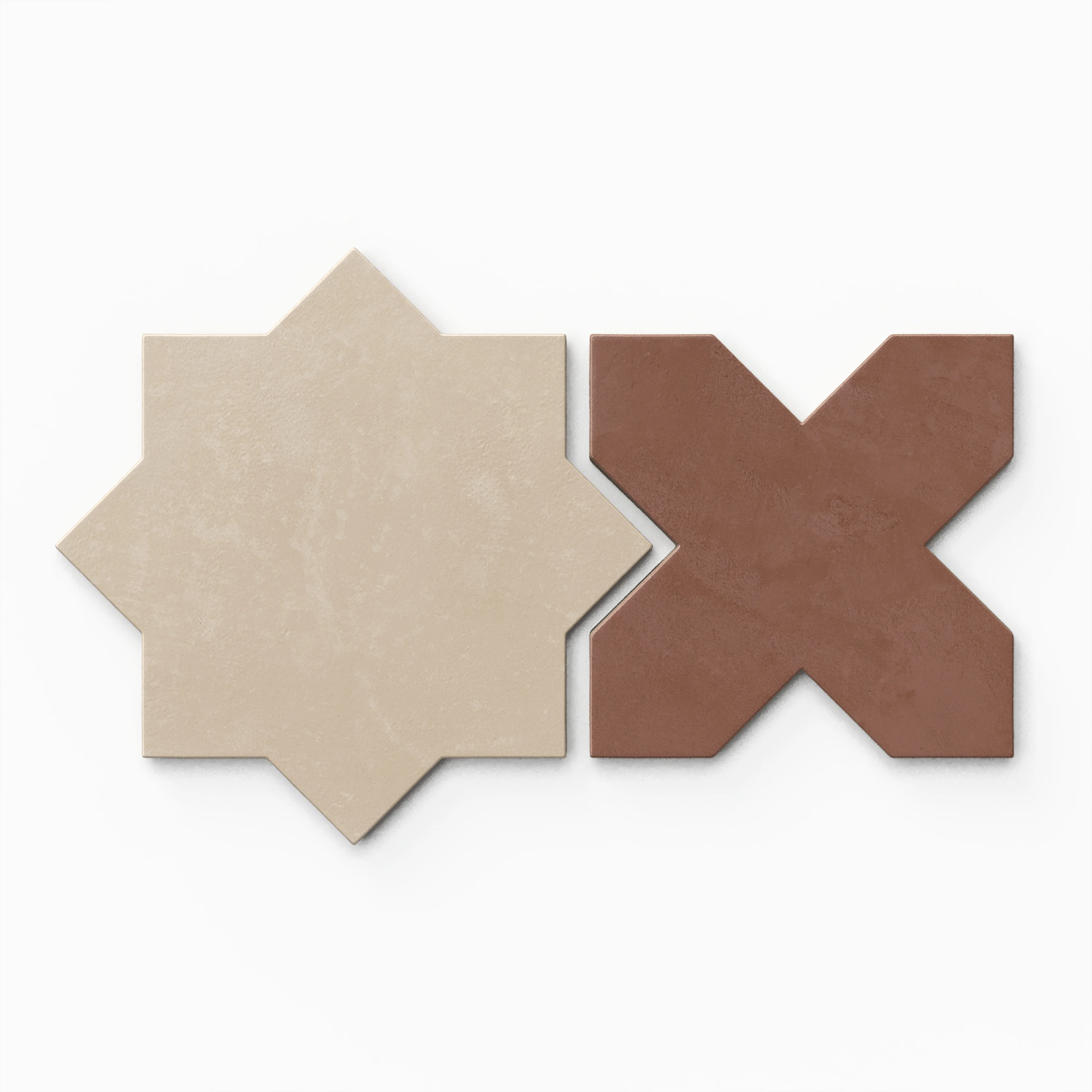 Isabel 11 x 11 Matte Porcelain Tile Star in Almond Mist and Cross in Burnt Umber - Image 2