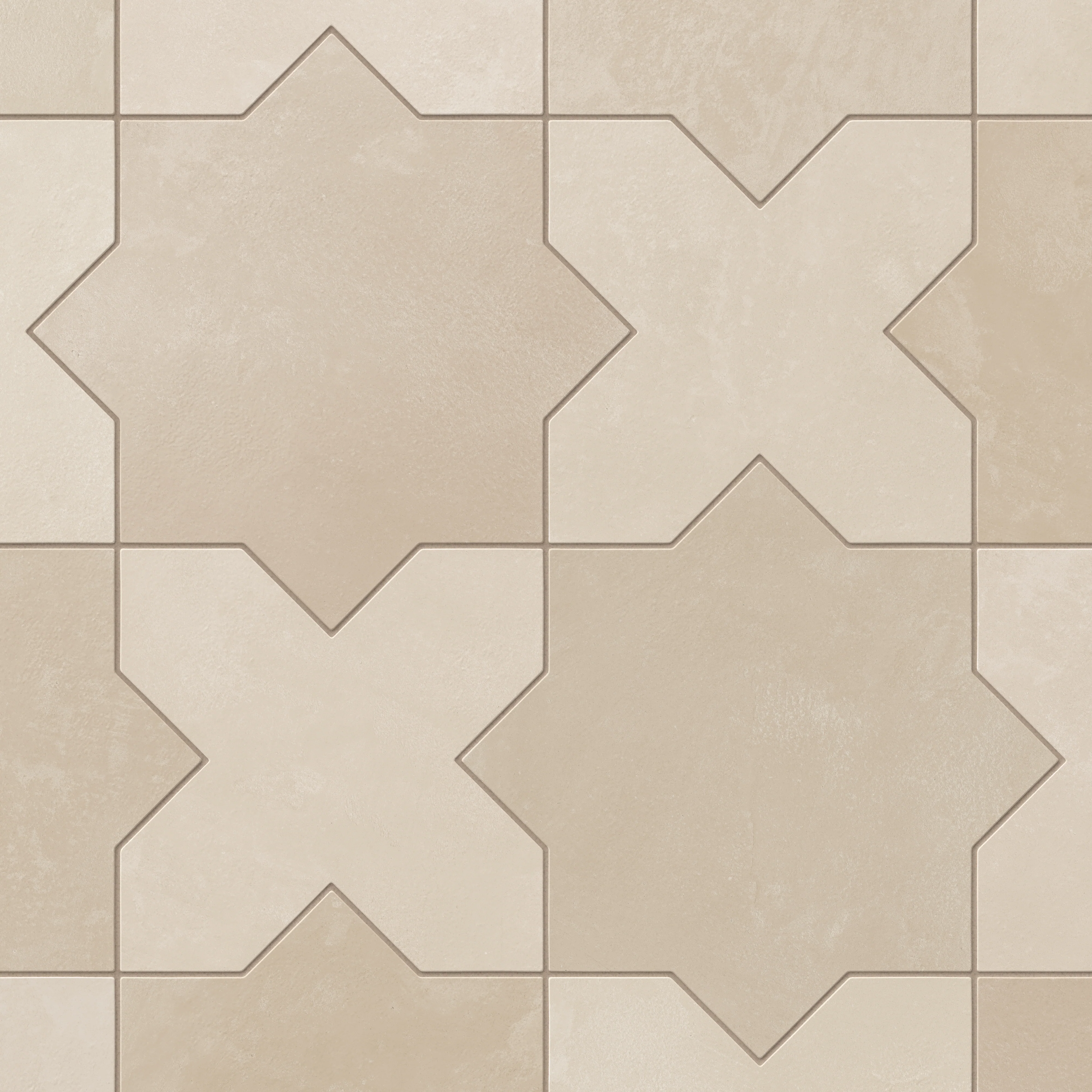 Isabel 11 x 11 Matte Porcelain Tile Star in Almond Mist and Cross in Frosted Linen