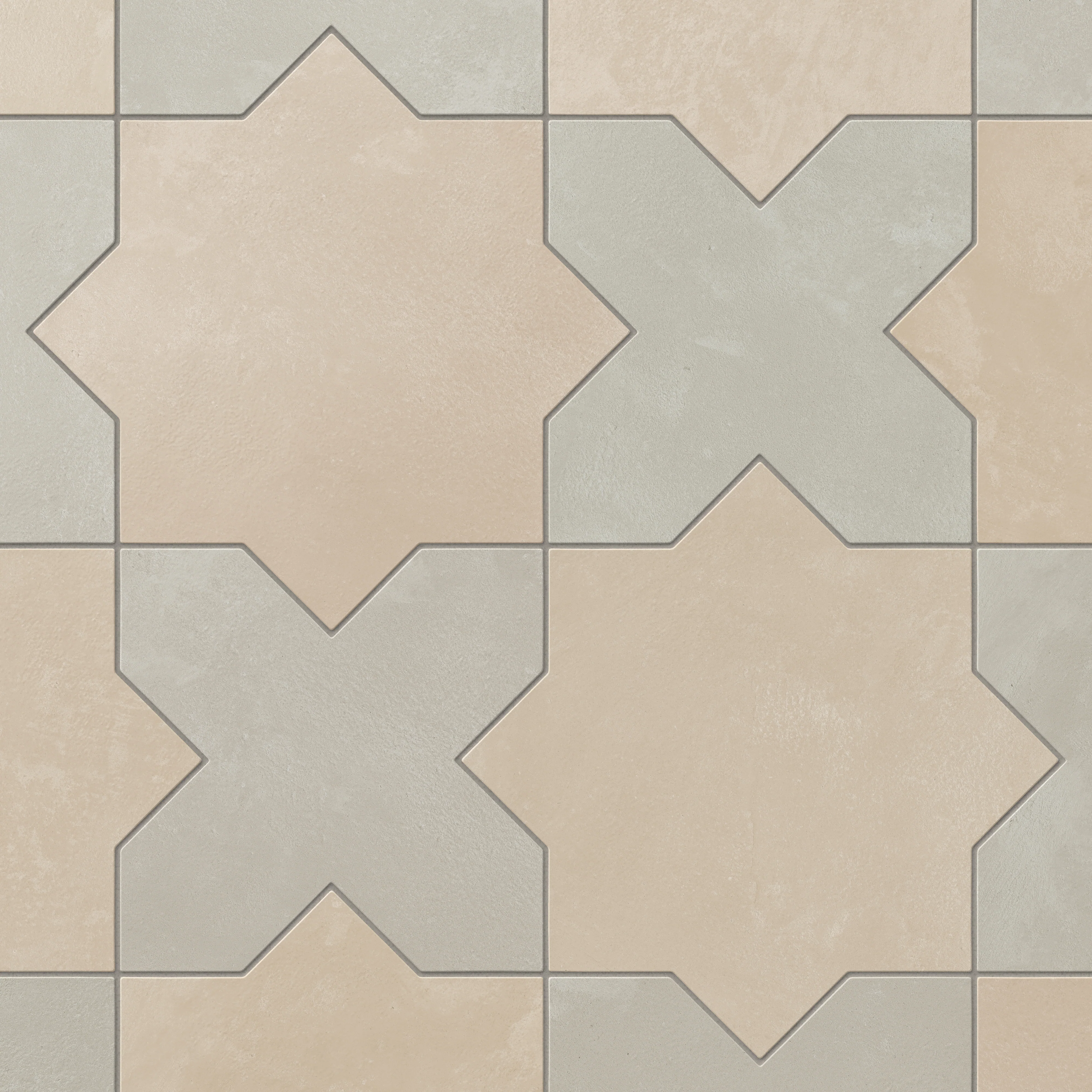 Isabel 11 x 11 Matte Porcelain Tile Star in Almond Mist and Cross in Silverstone