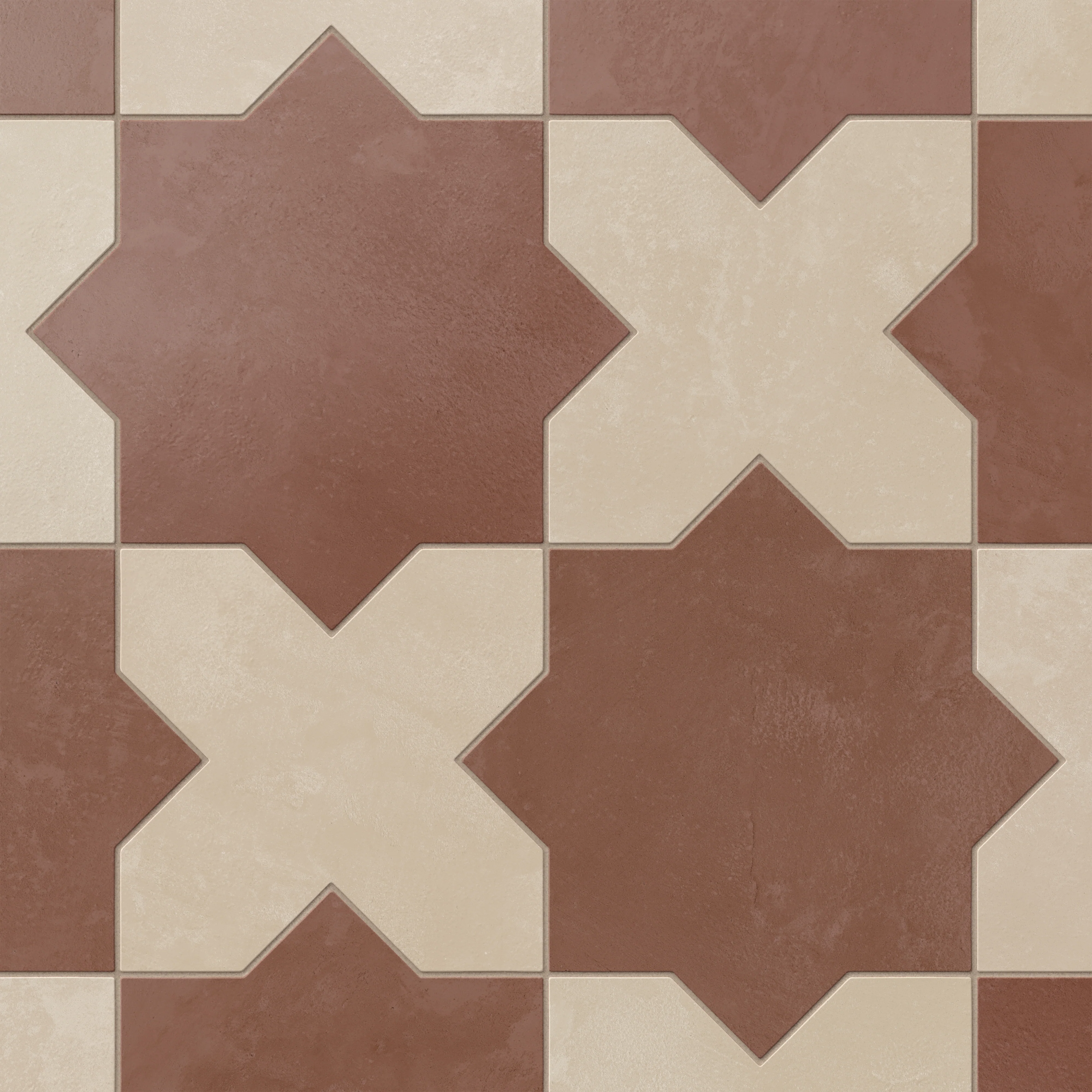 Isabel 11 x 11 Matte Porcelain Tile Star in Burnt Umber and Cross in Almond Mist