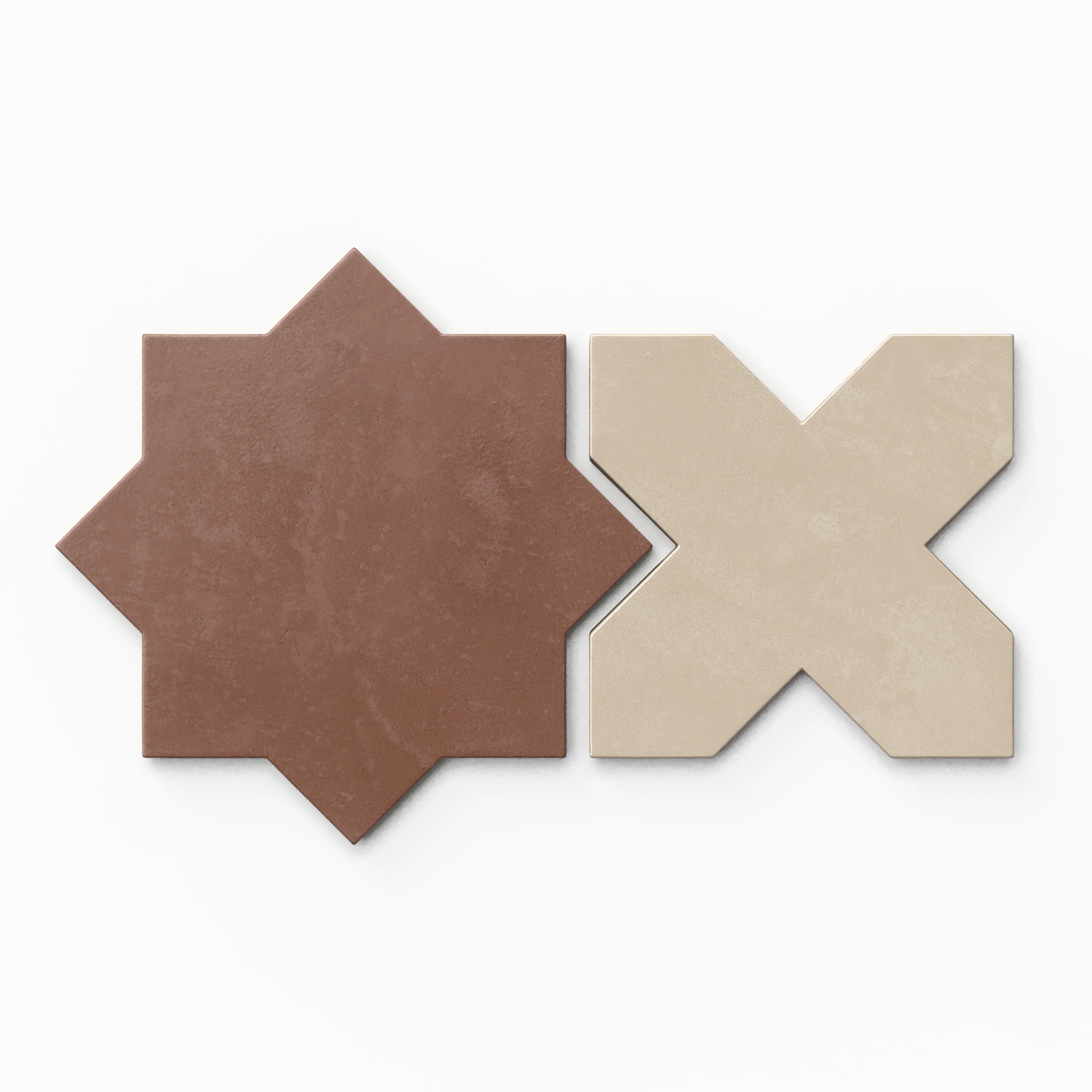 Isabel 11 x 11 Matte Porcelain Tile Star in Burnt Umber and Cross in Almond Mist - Image 2