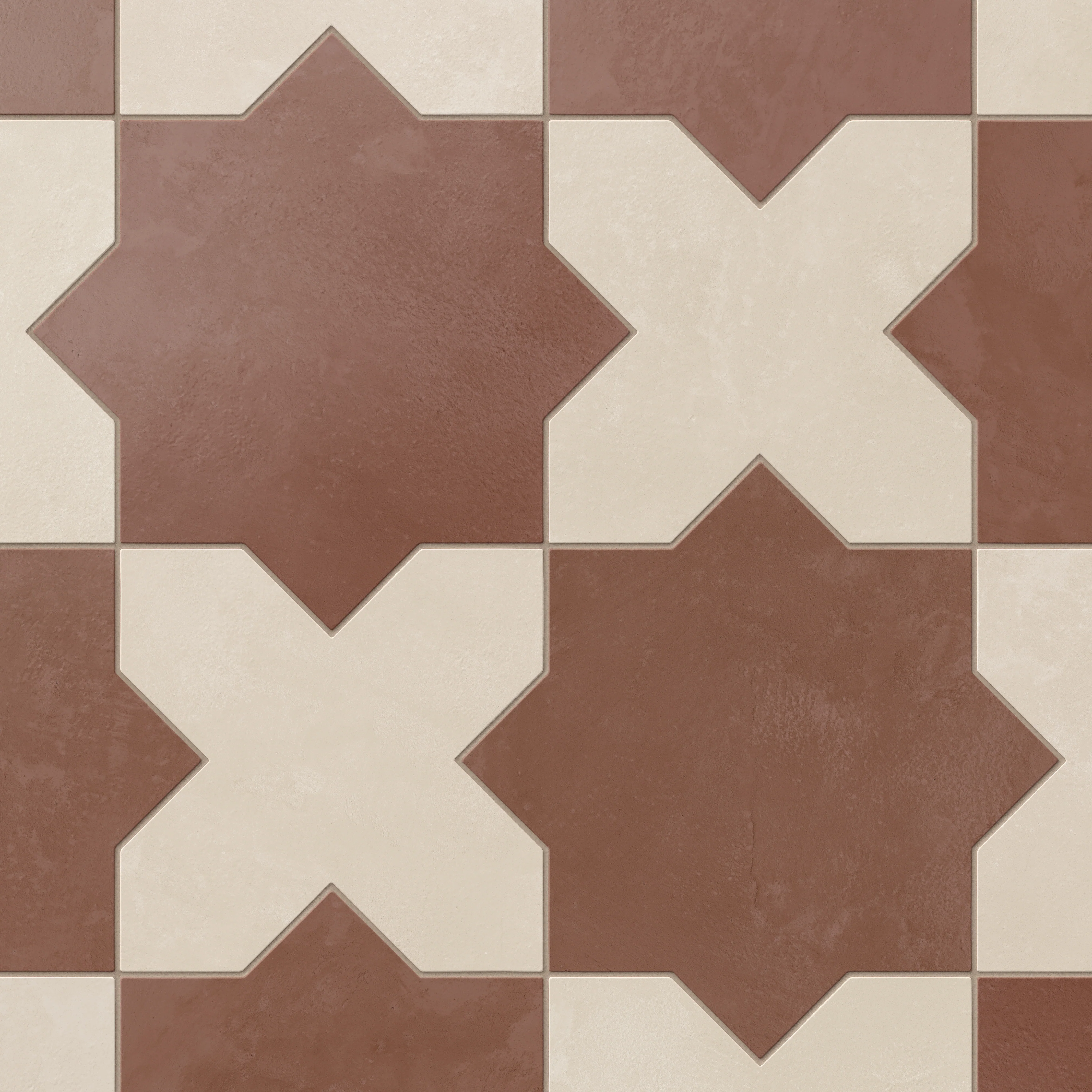 Isabel 11 x 11 Matte Porcelain Tile Star in Burnt Umber and Cross in Frosted Linen