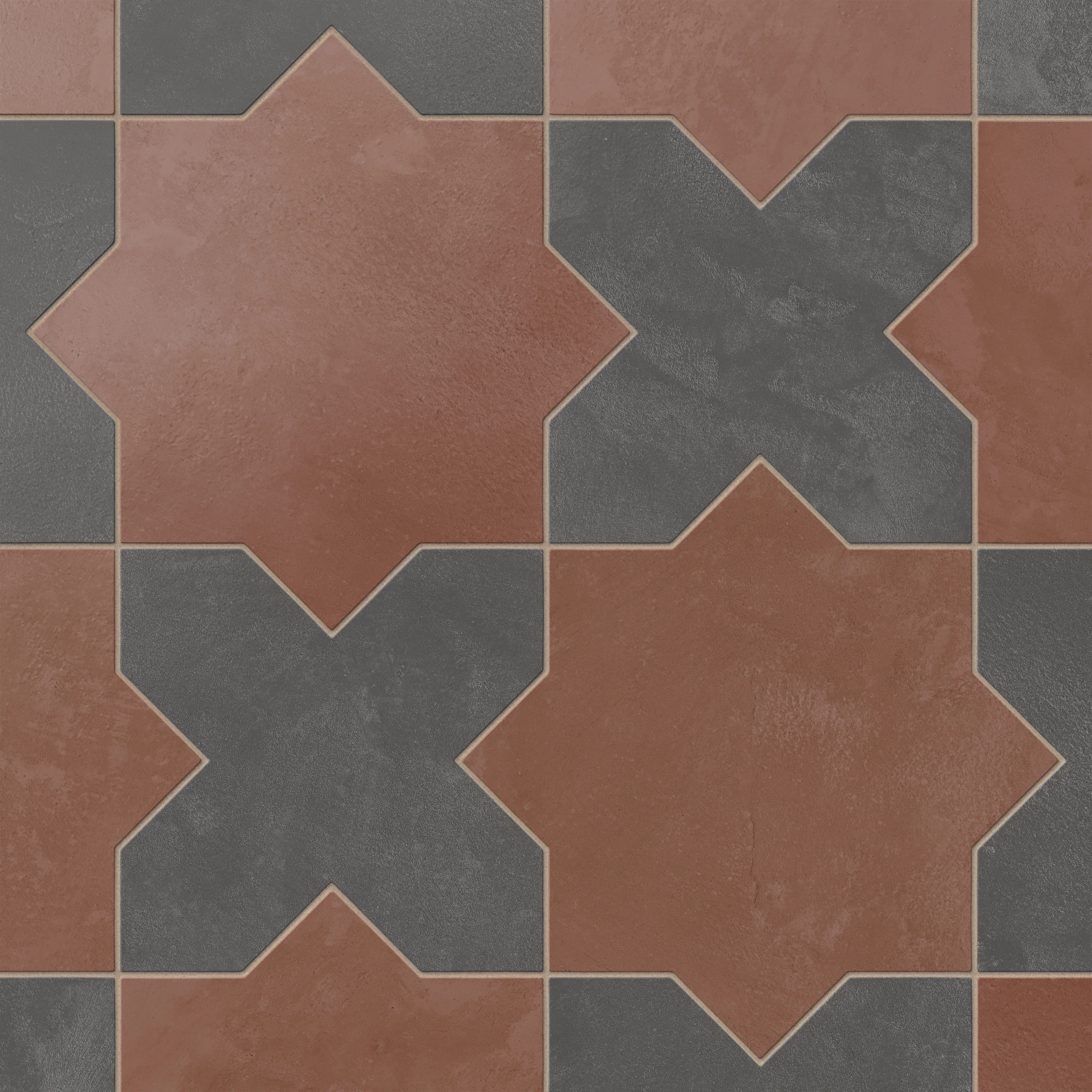 Isabel 11 x 11 Matte Porcelain Tile Star in Burnt Umber and Cross in Midnight Slate