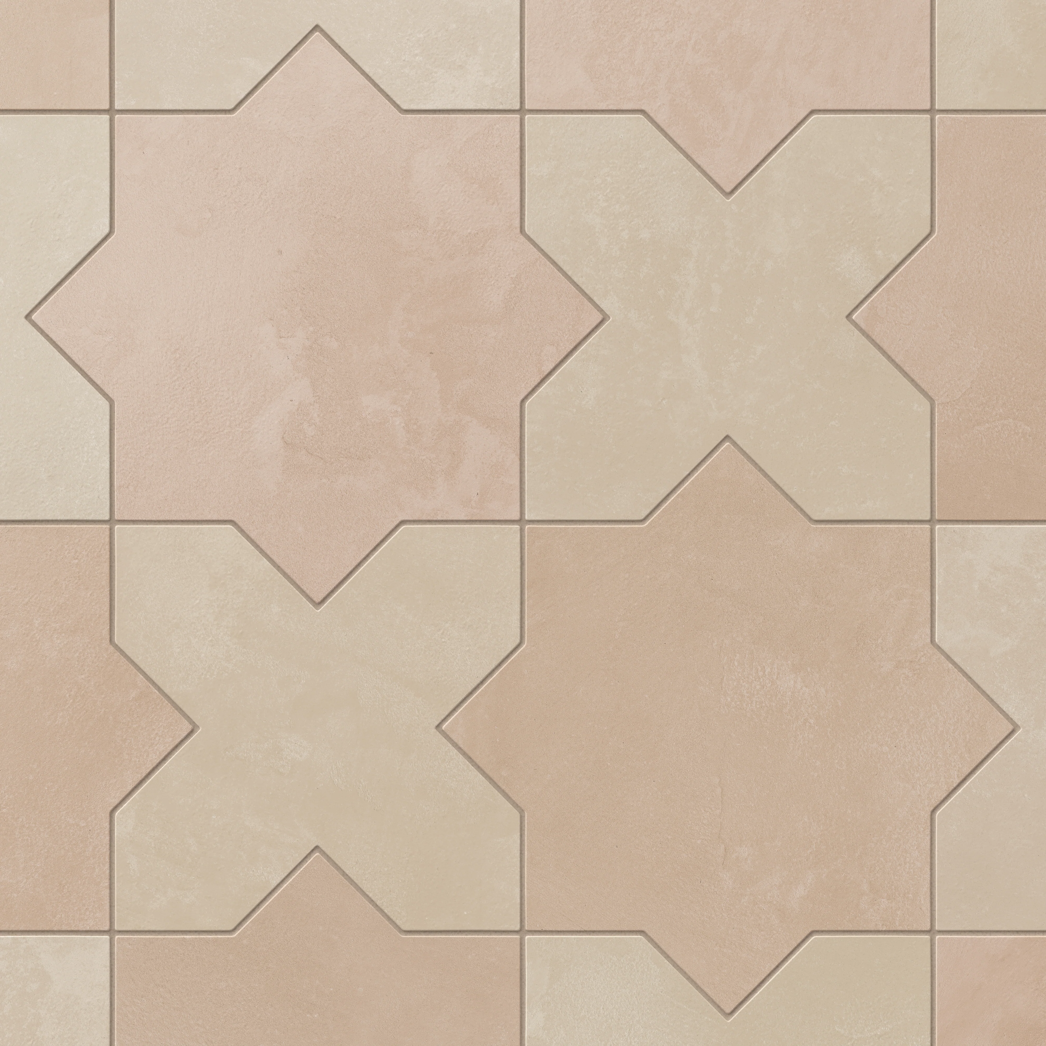 Isabel 11 x 11 Matte Porcelain Tile Star in Dusty Rose and Cross in Almond Mist