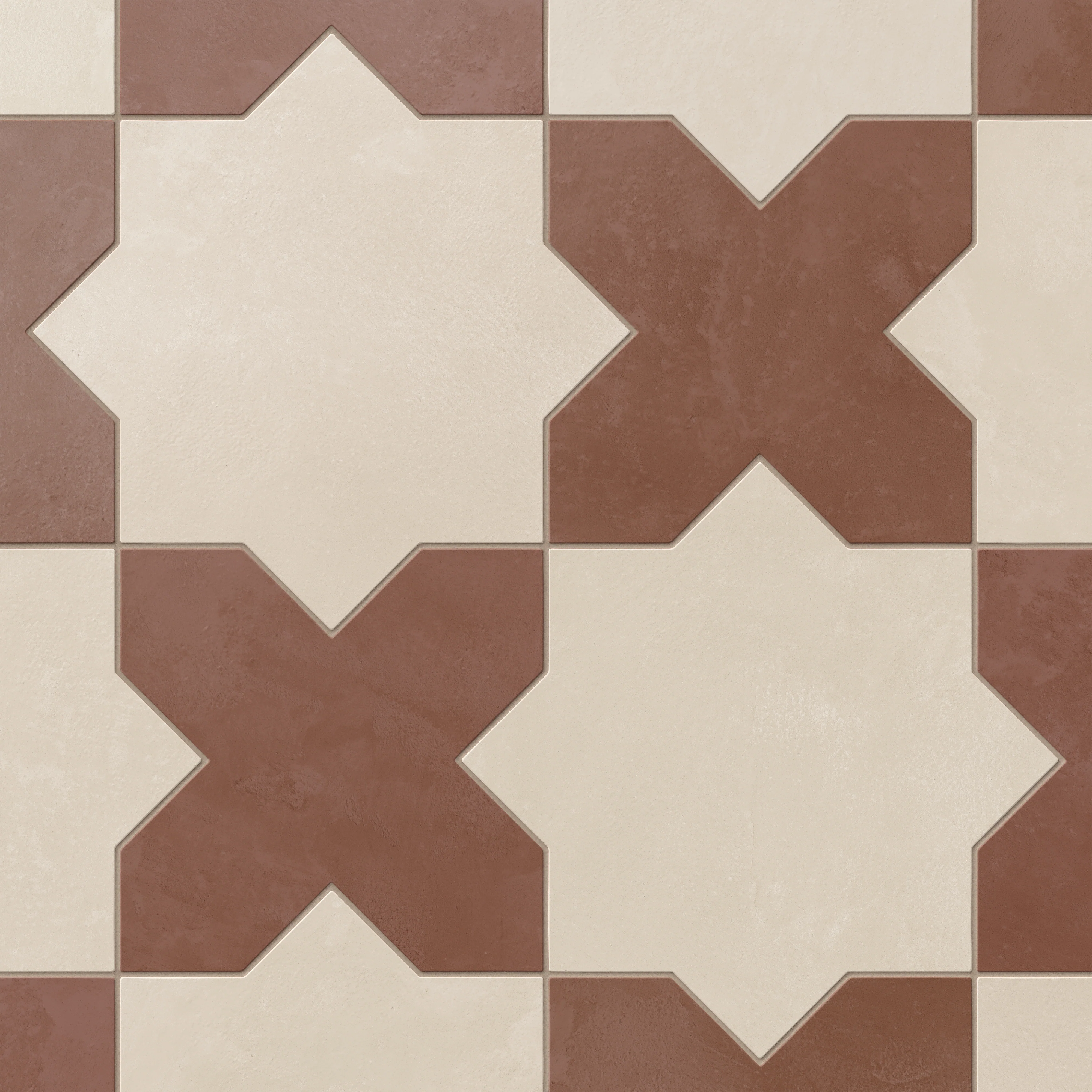 Isabel 11 x 11 Matte Porcelain Tile Star in Frosted Linen and Cross in Burnt Umber