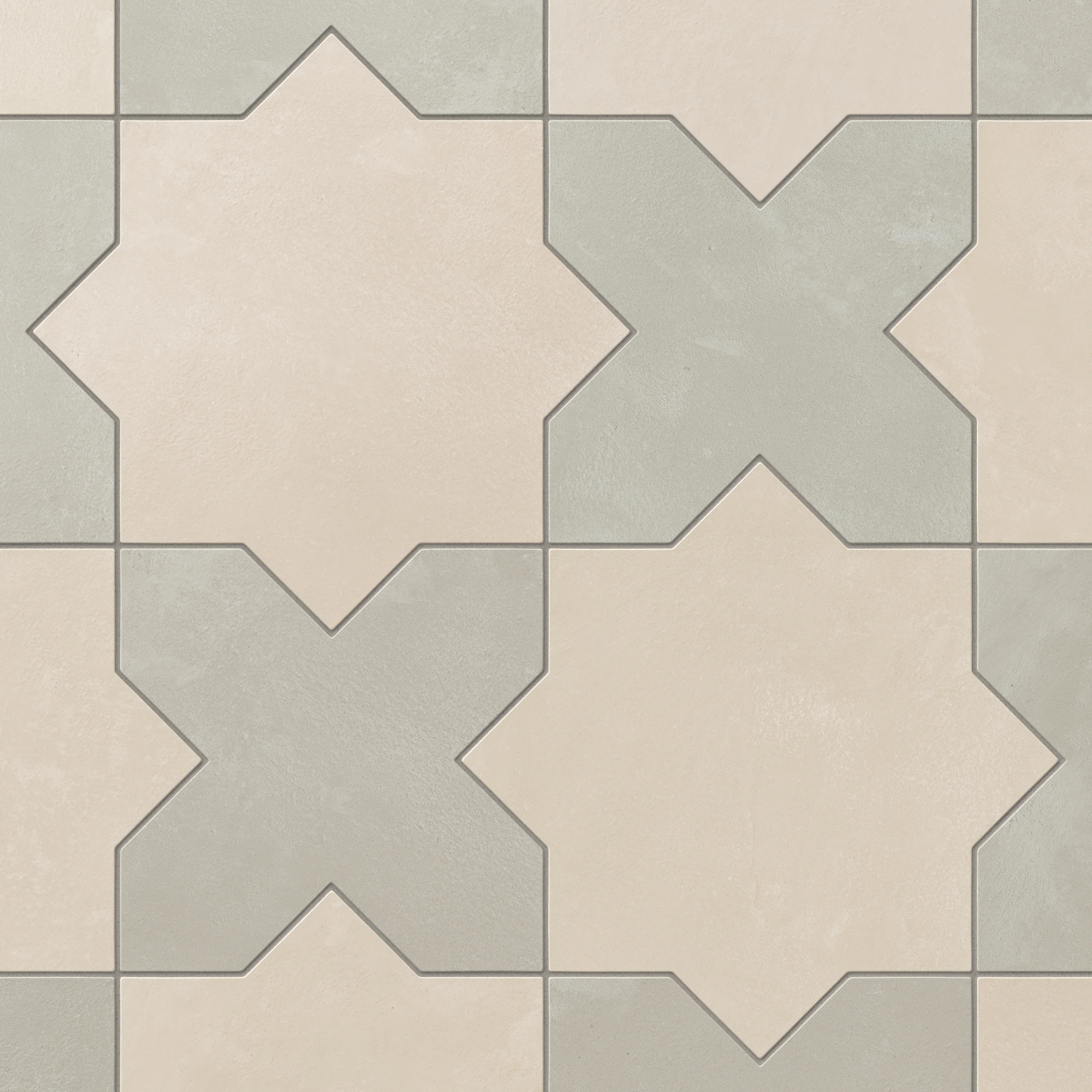 Isabel 11 x 11 Matte Porcelain Tile Star in Frosted Linen and Cross in Silverstone