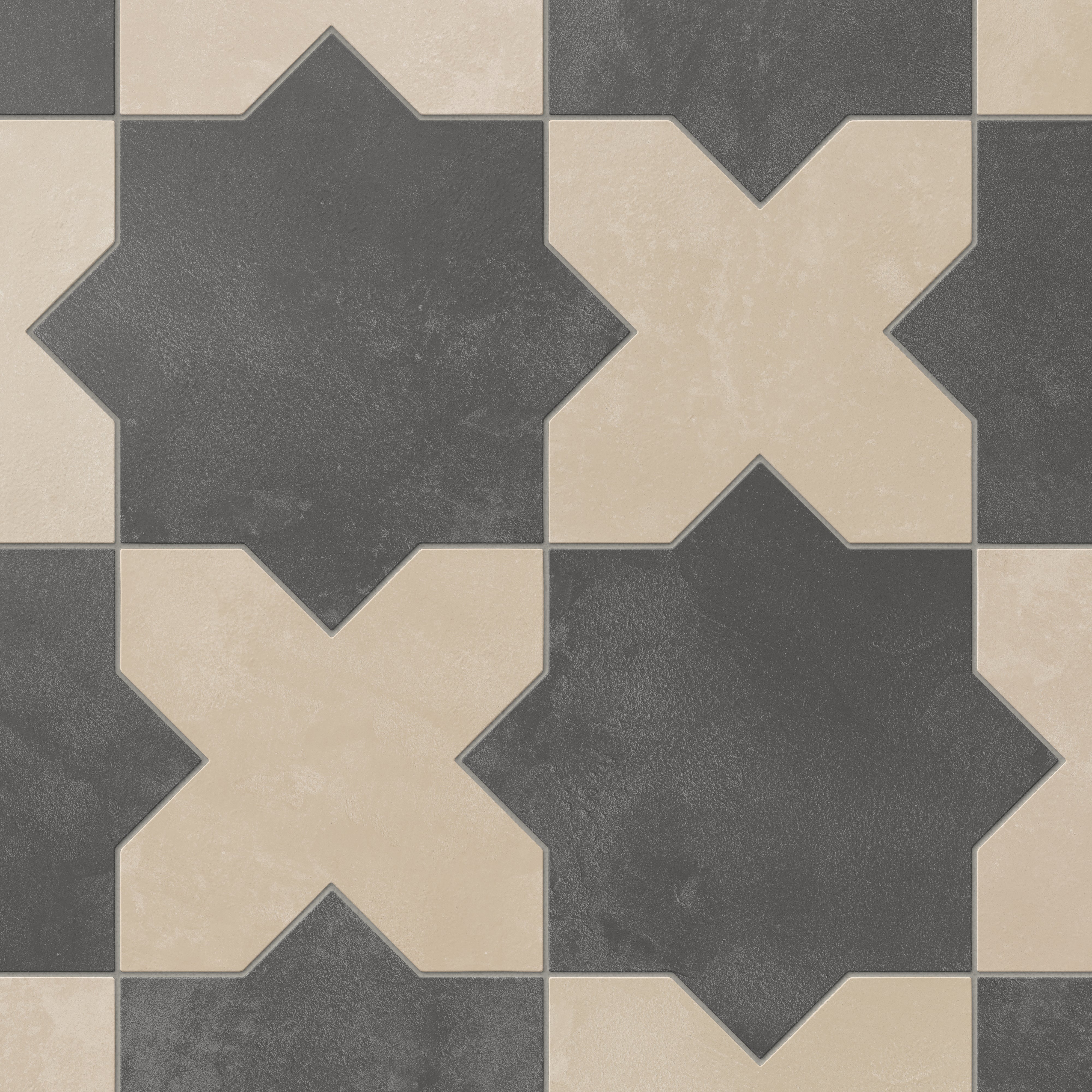 Isabel 11 x 11 Matte Porcelain Tile Star in Midnight Slate and Cross in Almond Mist