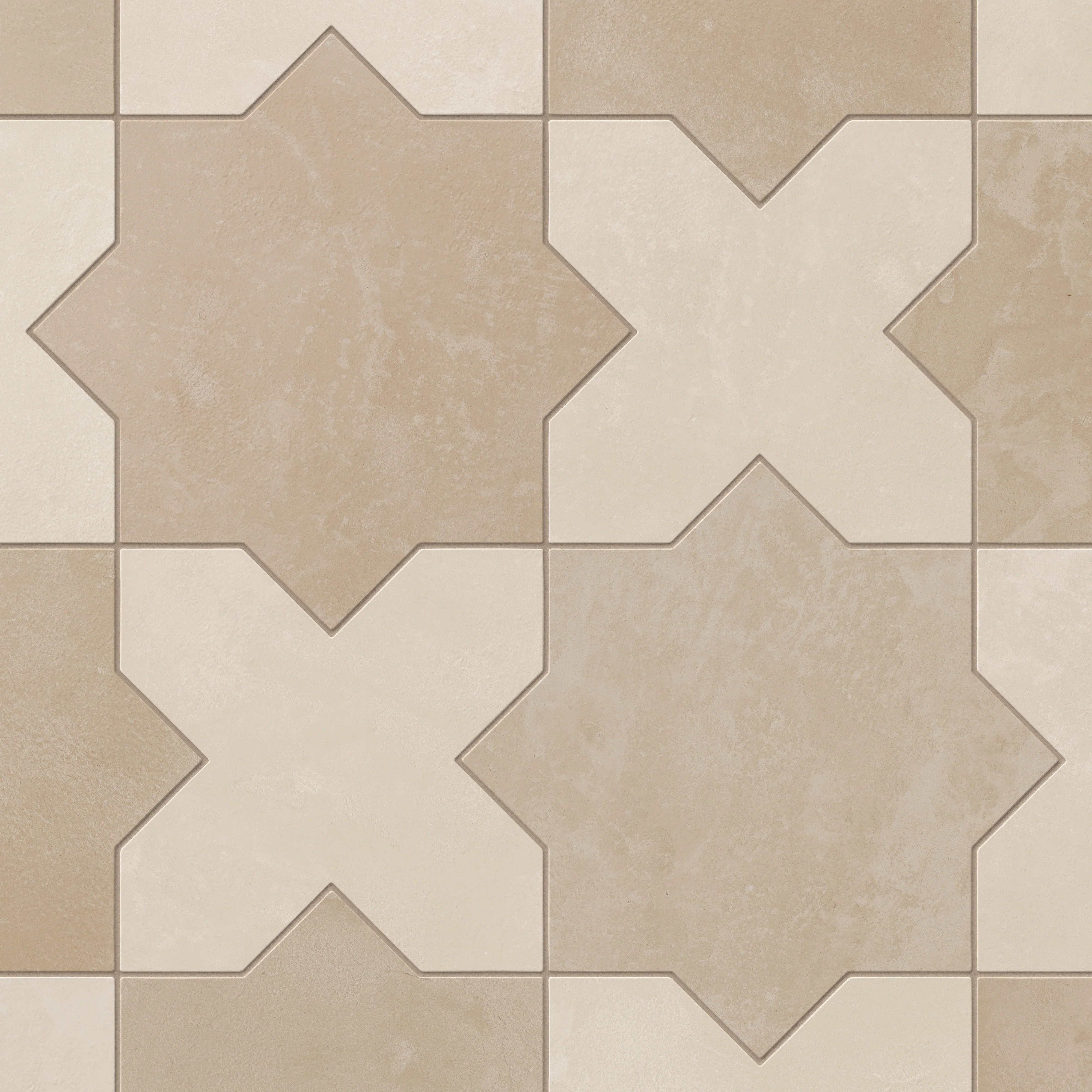 Isabel 11 x 11 Matte Porcelain Tile Star in Sahara Sand and Cross in Frosted Linen