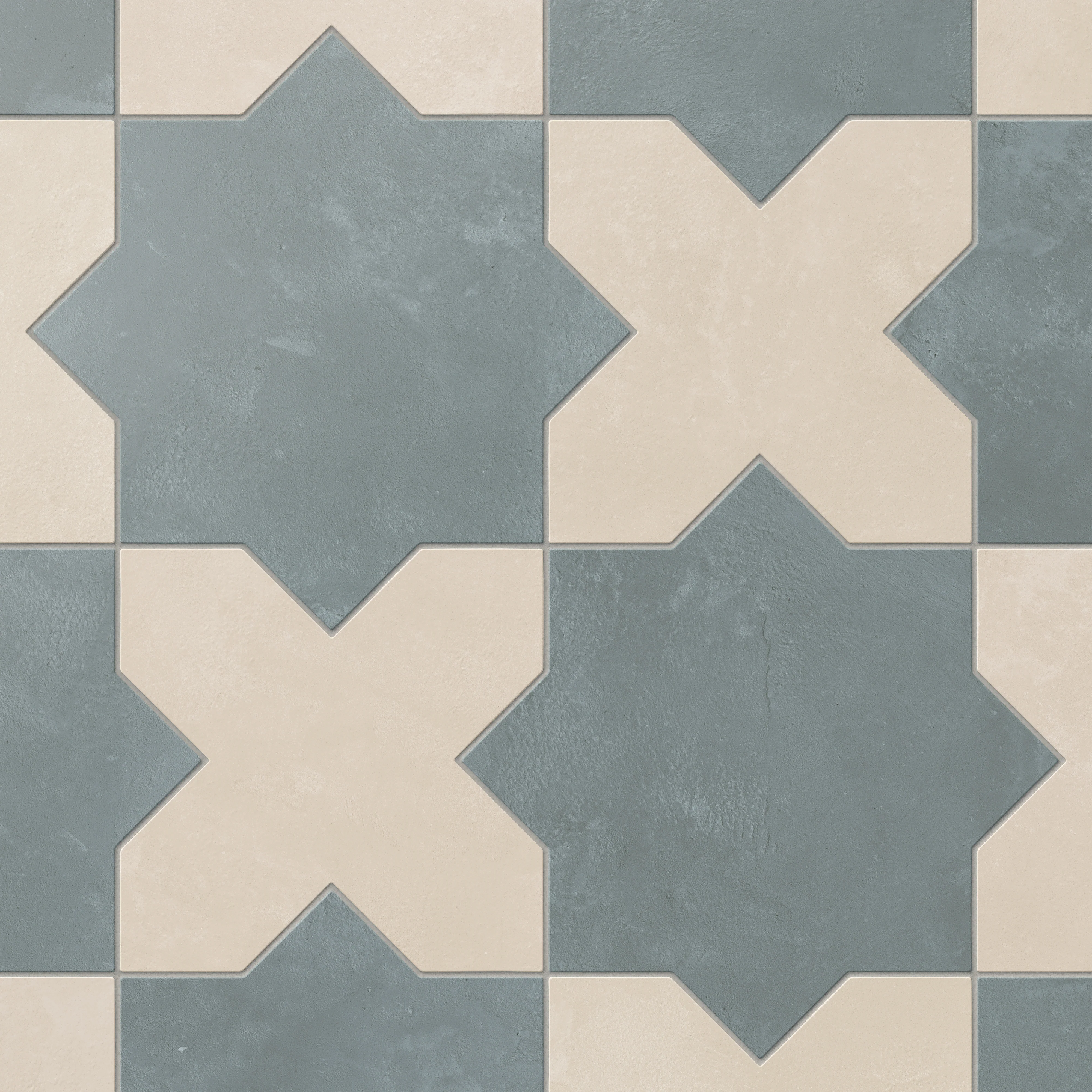 Isabel 11 x 11 Matte Porcelain Tile Star in Saltwater and Cross in Frosted Linen