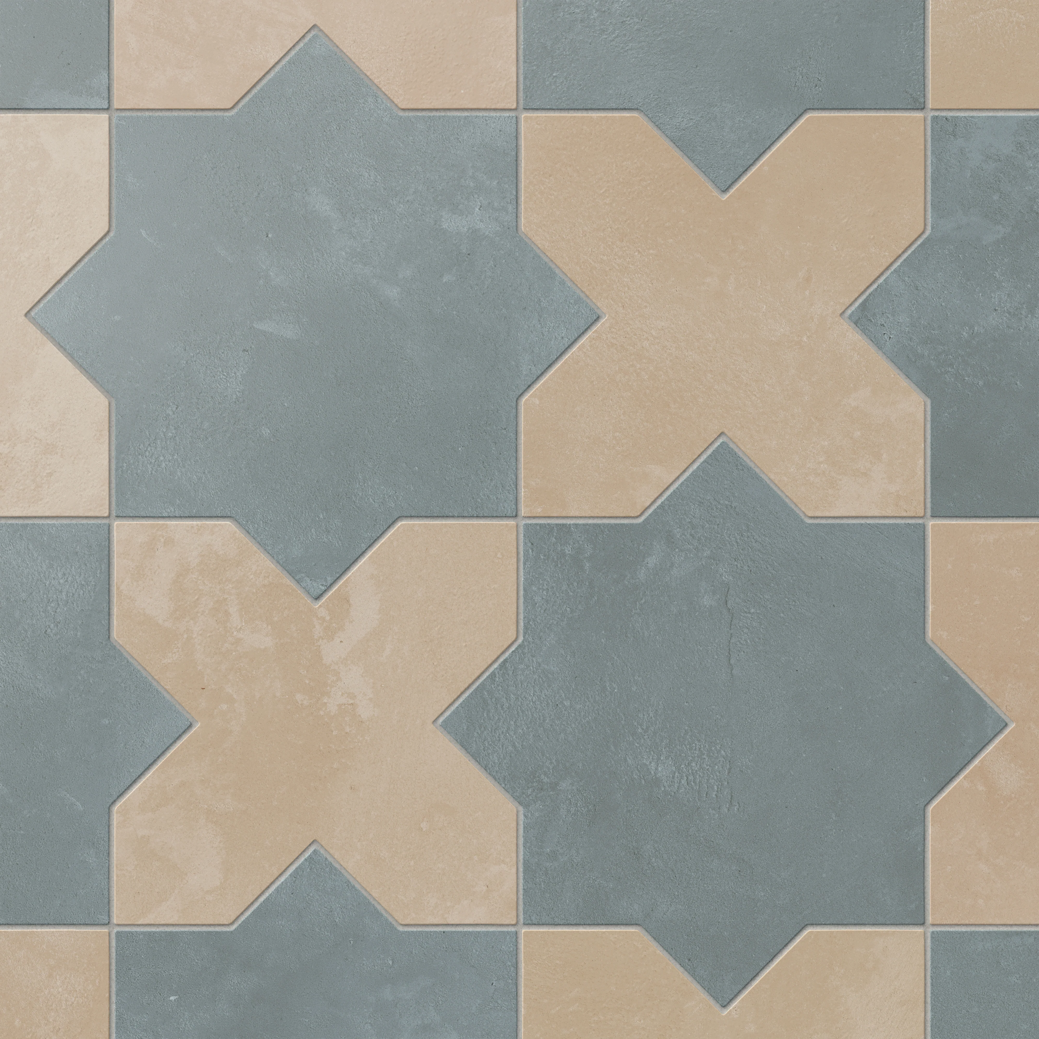 Isabel 11 x 11 Matte Porcelain Tile Star in Saltwater and Cross in Sahara Sand