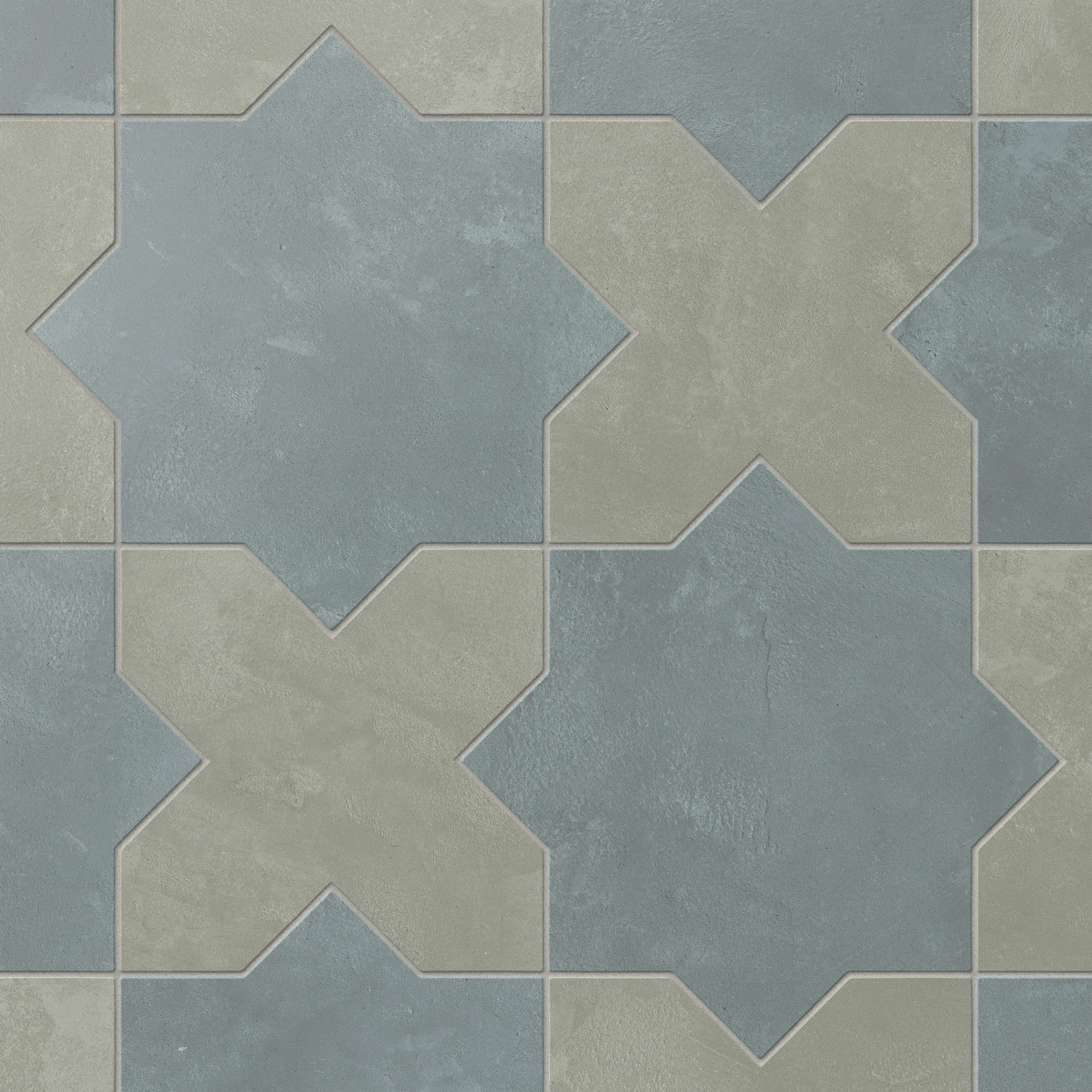Isabel 11 x 11 Matte Porcelain Tile Star in Saltwater and Cross in Soft Sage