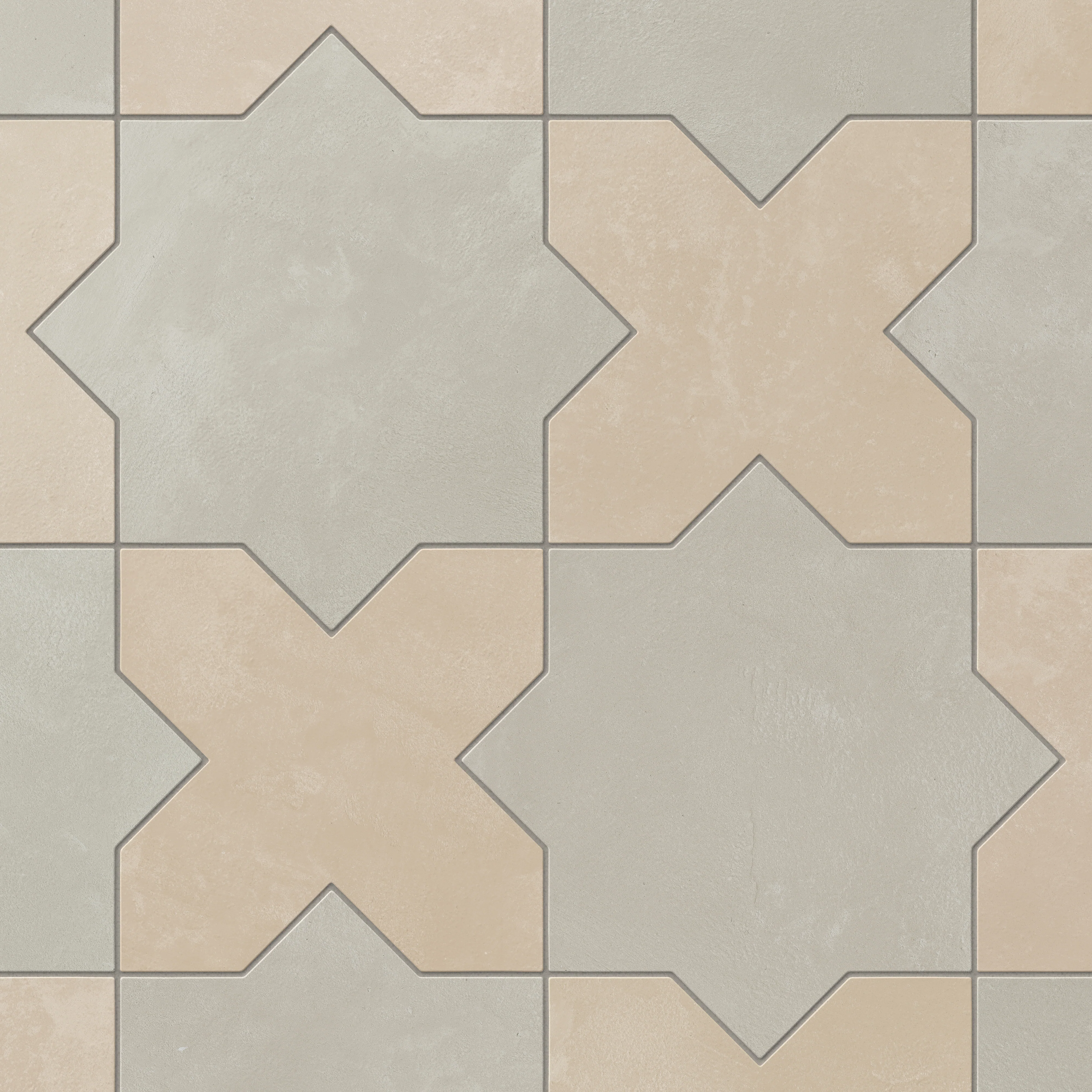 Isabel 11 x 11 Matte Porcelain Tile Star in Silverstone and Cross in Almond Mist
